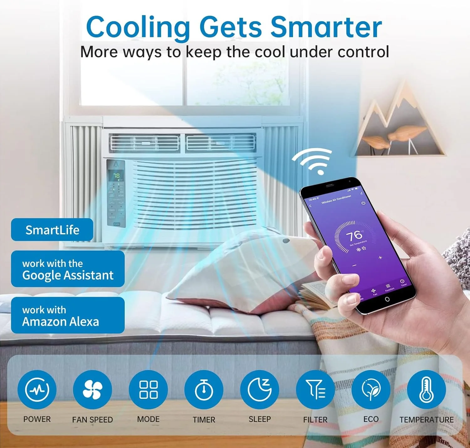 GAOMON Smart 6000 BTU Window Air Conditioner - WiFi - Enabled AC with Remote & App Control, Timer, Sleep Mode, Easy Install Kit, Cools Rooms up to 350 Sq. Ft, 115V, White