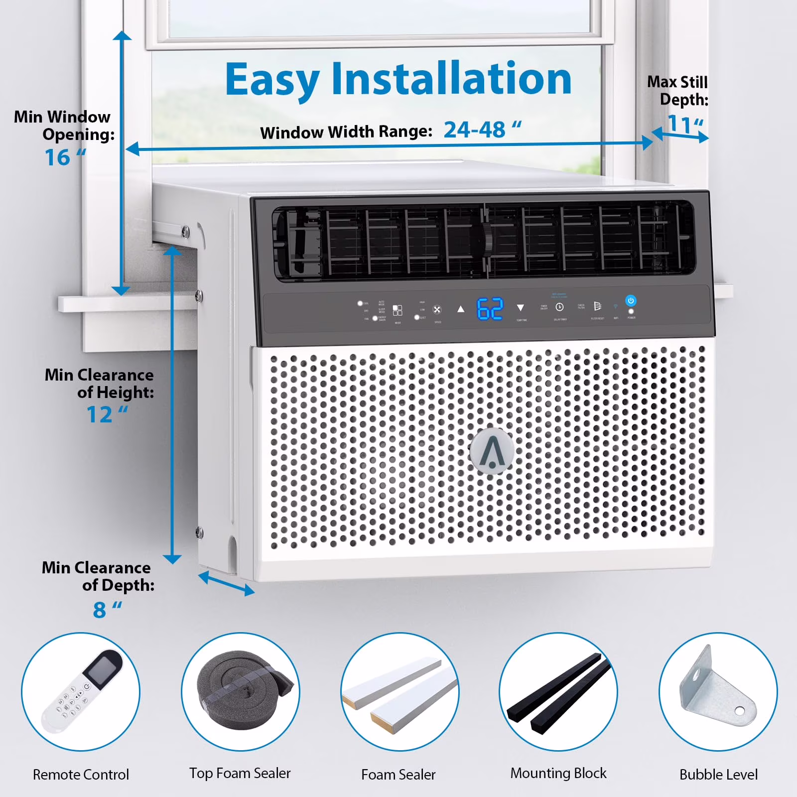 110V Window-Mounted Air Conditioner 6,000 BTU with Remote/APP Control and ECO Mode(6000BTU)