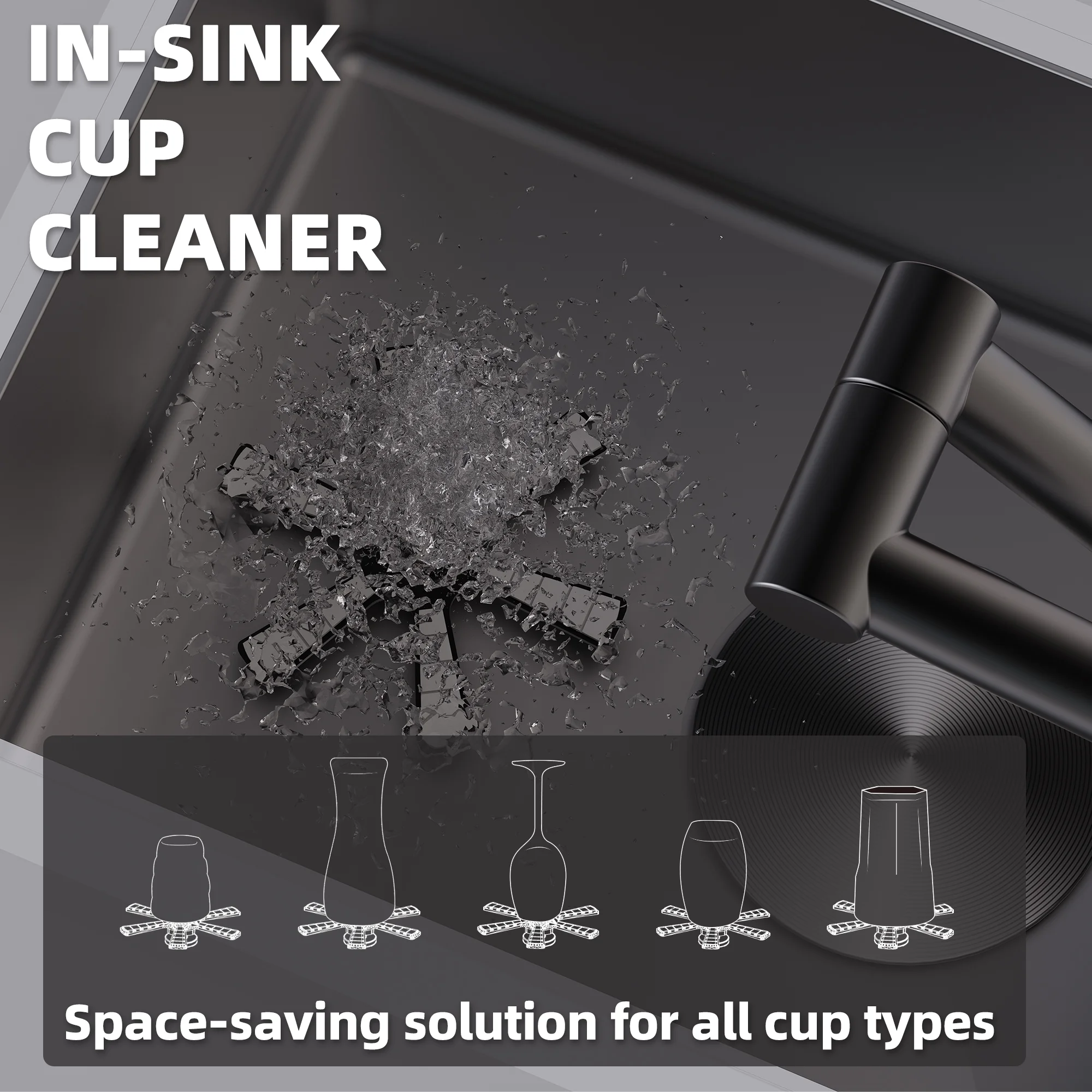 RV Sink, 12 x 17 in Undermount Bar Sink Premium Stainless Steel RV Kitchen Sink with Hideaway Faucet and Glass Rinser, Dark Grey