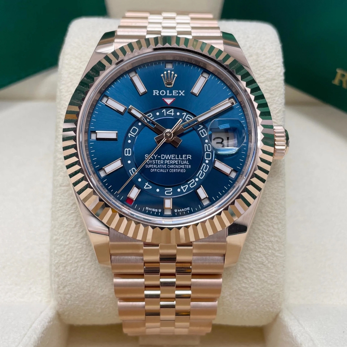 [Super Clone]RLX  Sky-Dweller 42mm Rose Gold Blue Dial Jubilee - 336935