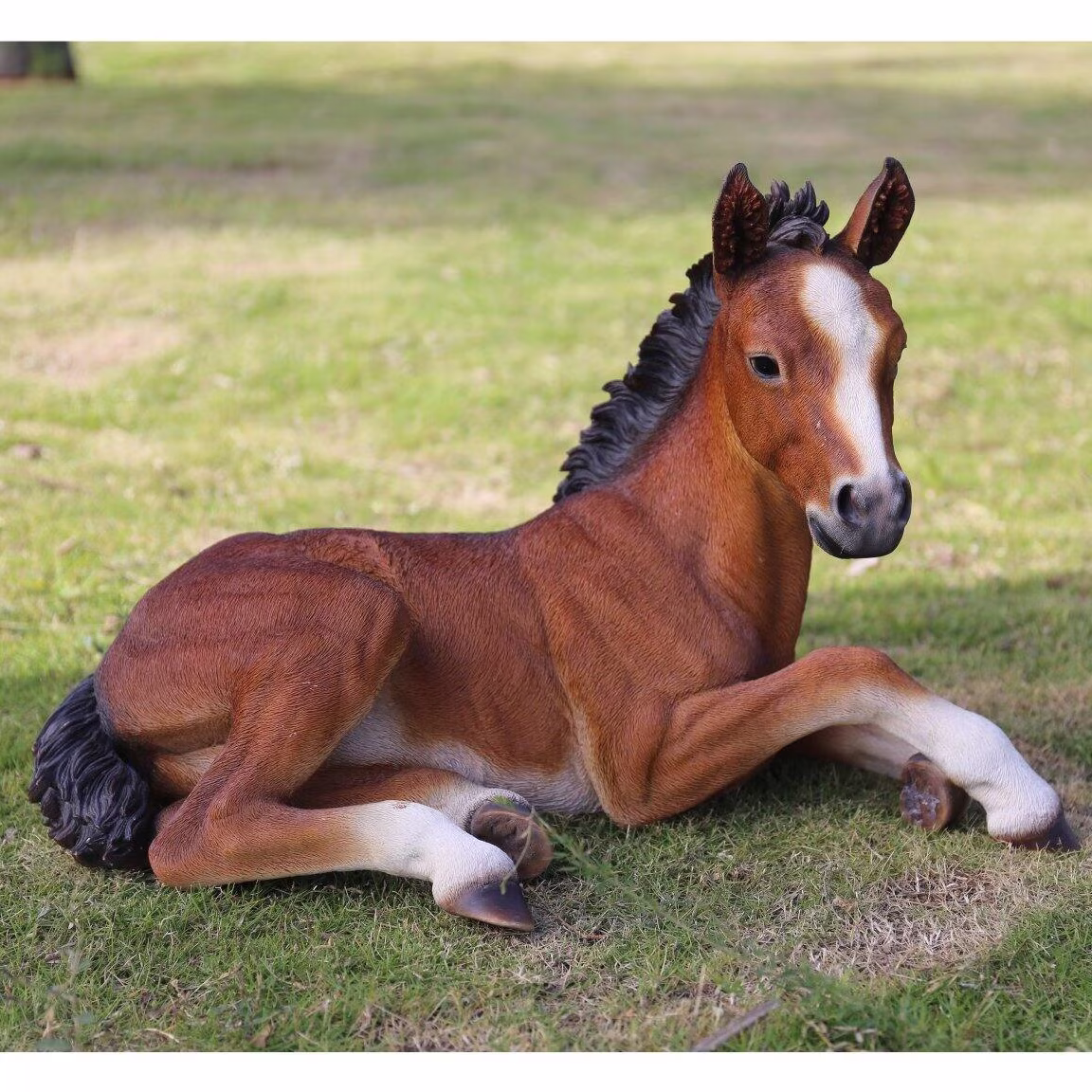 Hi-Line 12�� Laying Down Horse Colt Garden Statue, Durable Polyresin