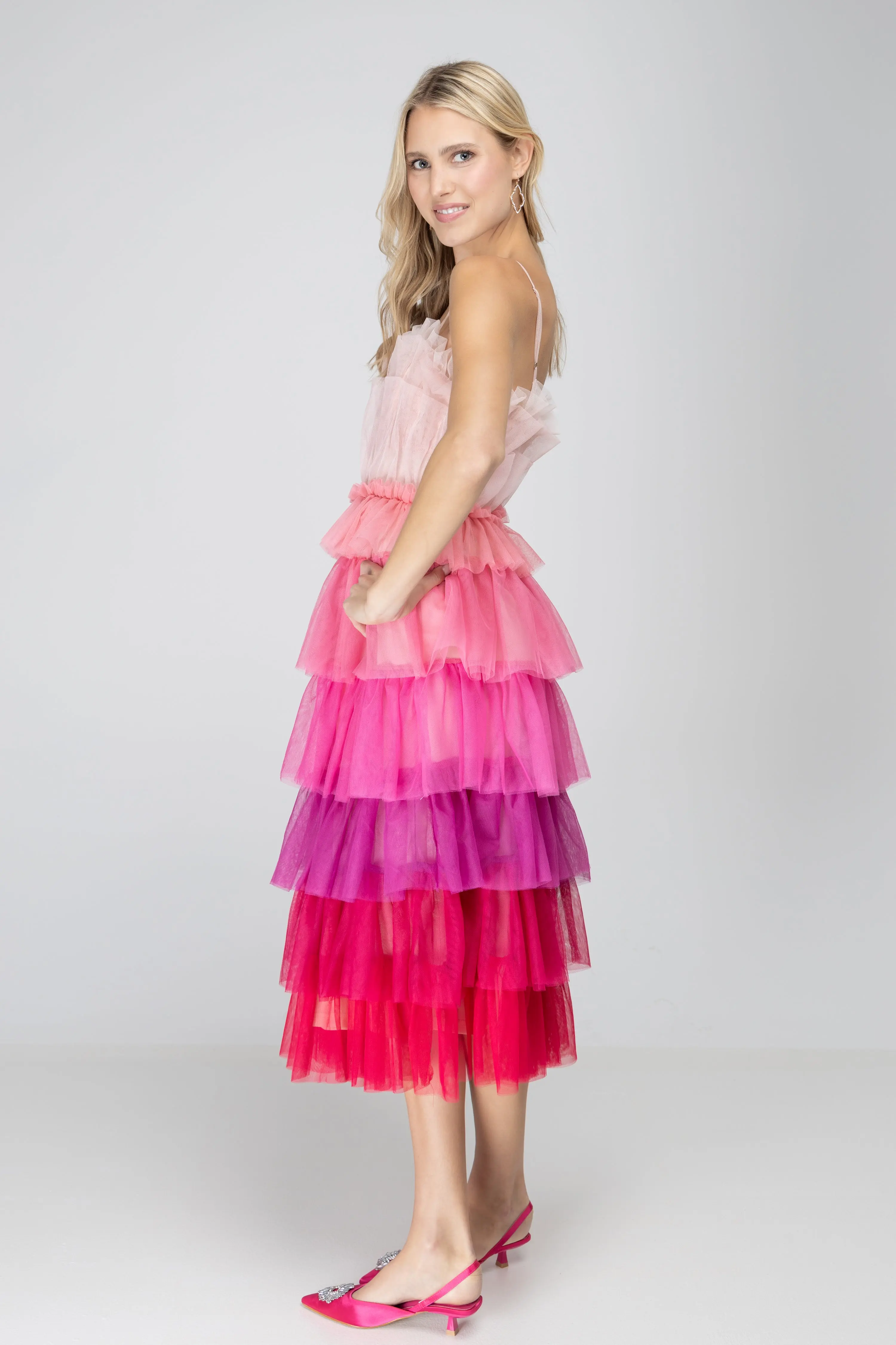 Pink Ombre Tulle Midi Dress