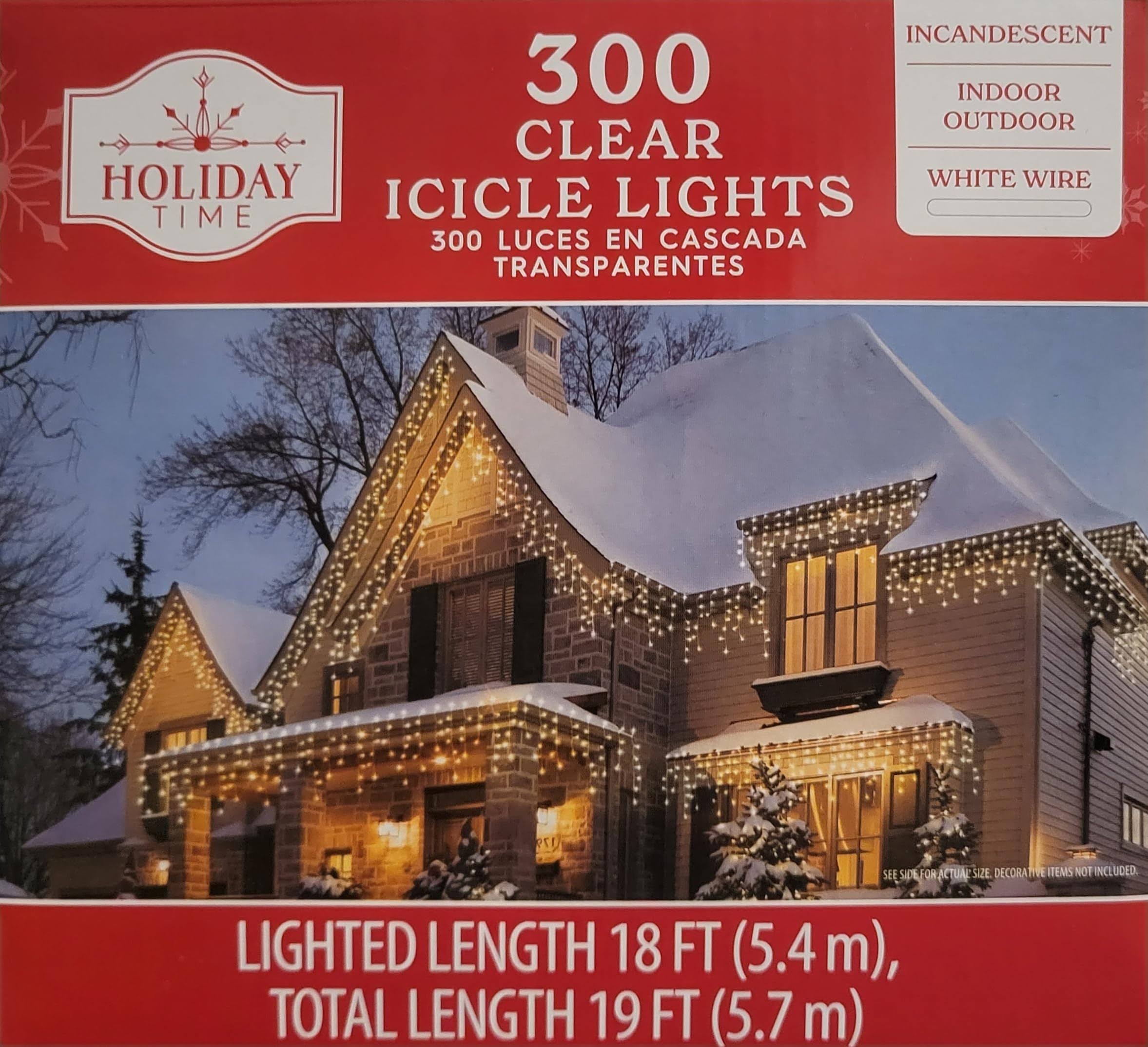 Holiday Times 300-Count Icicle Outdoor String Lights Christmas Lights, Clear with White