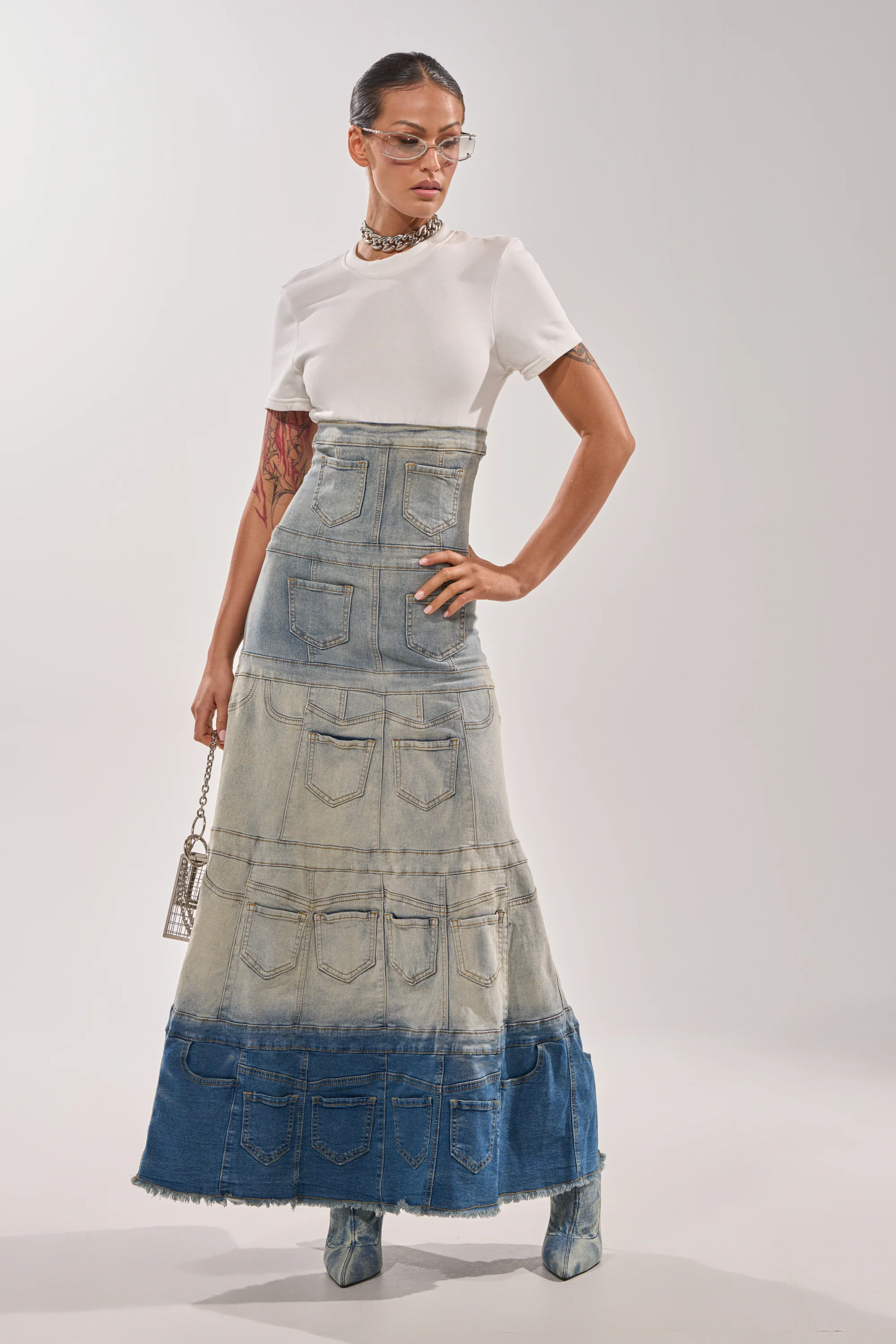 DENIM ON DENIM LAYERED MAXI DRESS - Akira Store