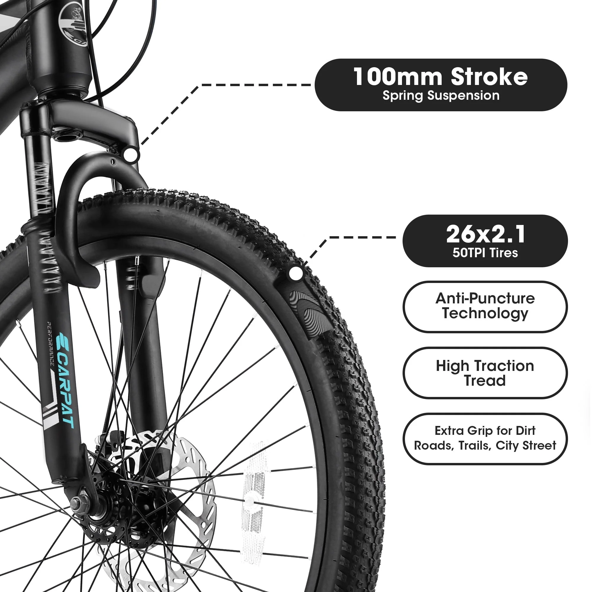26" Mountain Bike, Aluminum Mountain Bike for Adult with Disc Brakes Suspension Image 5