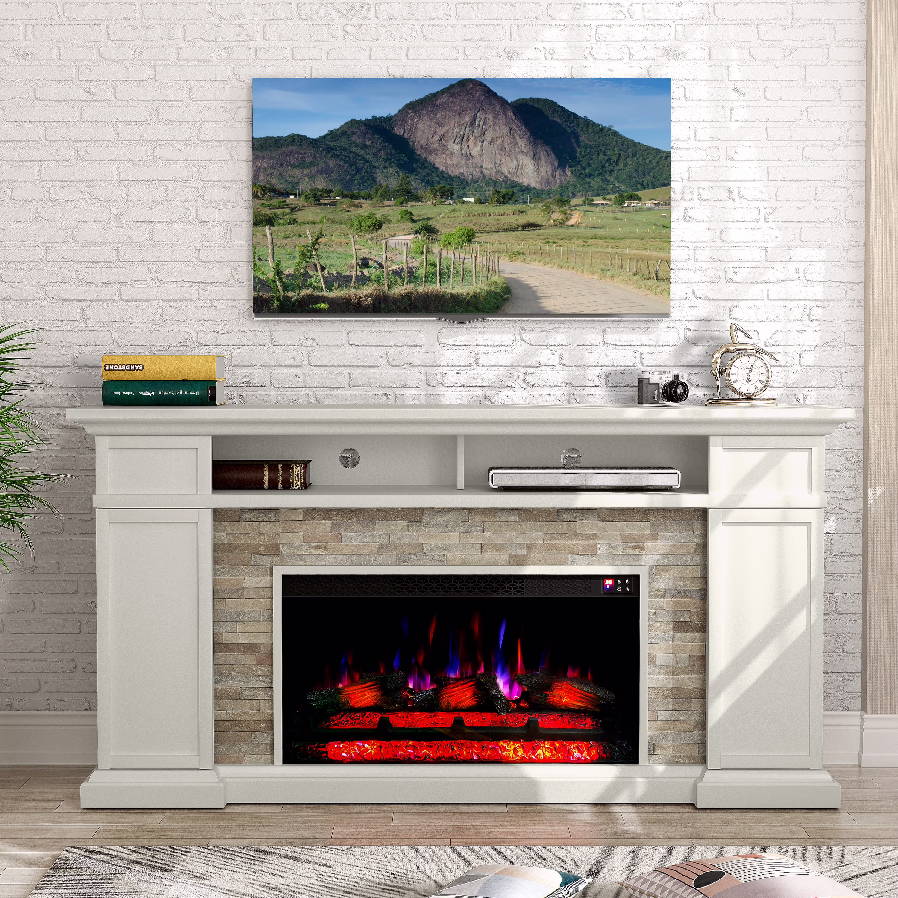 FESTIVO 70" Extra-Wide Freestanding Electric Fireplace - Dark Brown(Dark Brown)