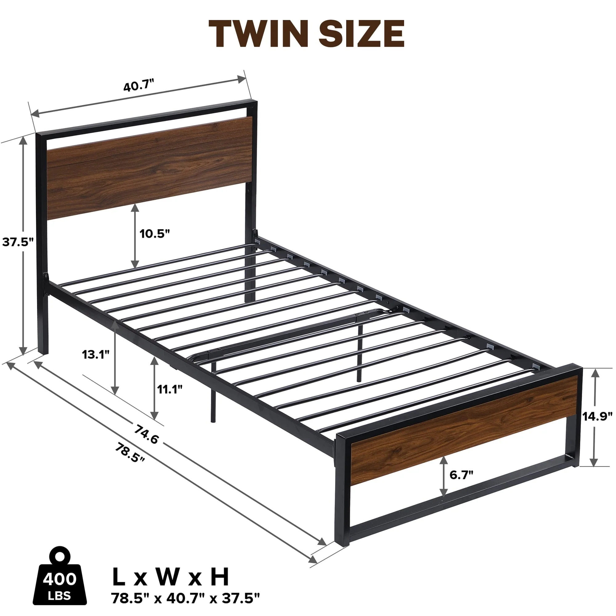 Sesslife Twin Size Bed Frame with Headboard, Bedroom Metal Platform Bed for Kids Teens Adults, Modern Heavy Duty Single Bed Frame, Easy Assembly, Black(Twin)