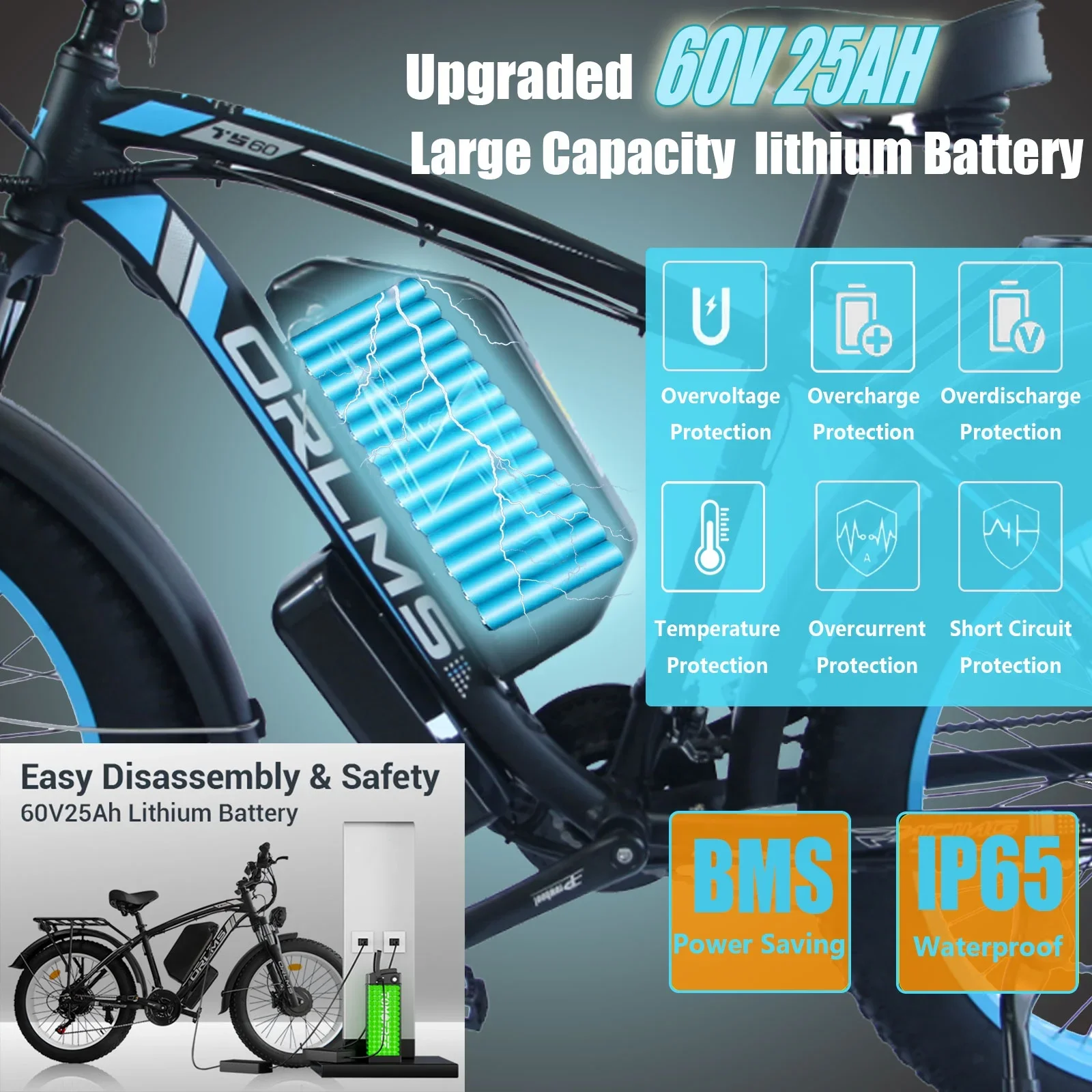 5000W-Electric-Bike for Adults-Men, Dual-Motor-Ebike 50MPH-Hunting-Ebike, 60V 25AH Long Range Dirtbike, 26" x 4.0 Fat-Tire-Electric-Bicycle,AWD 21-Speed Mountain Bike for Off-Road Snow Sand - Image 10