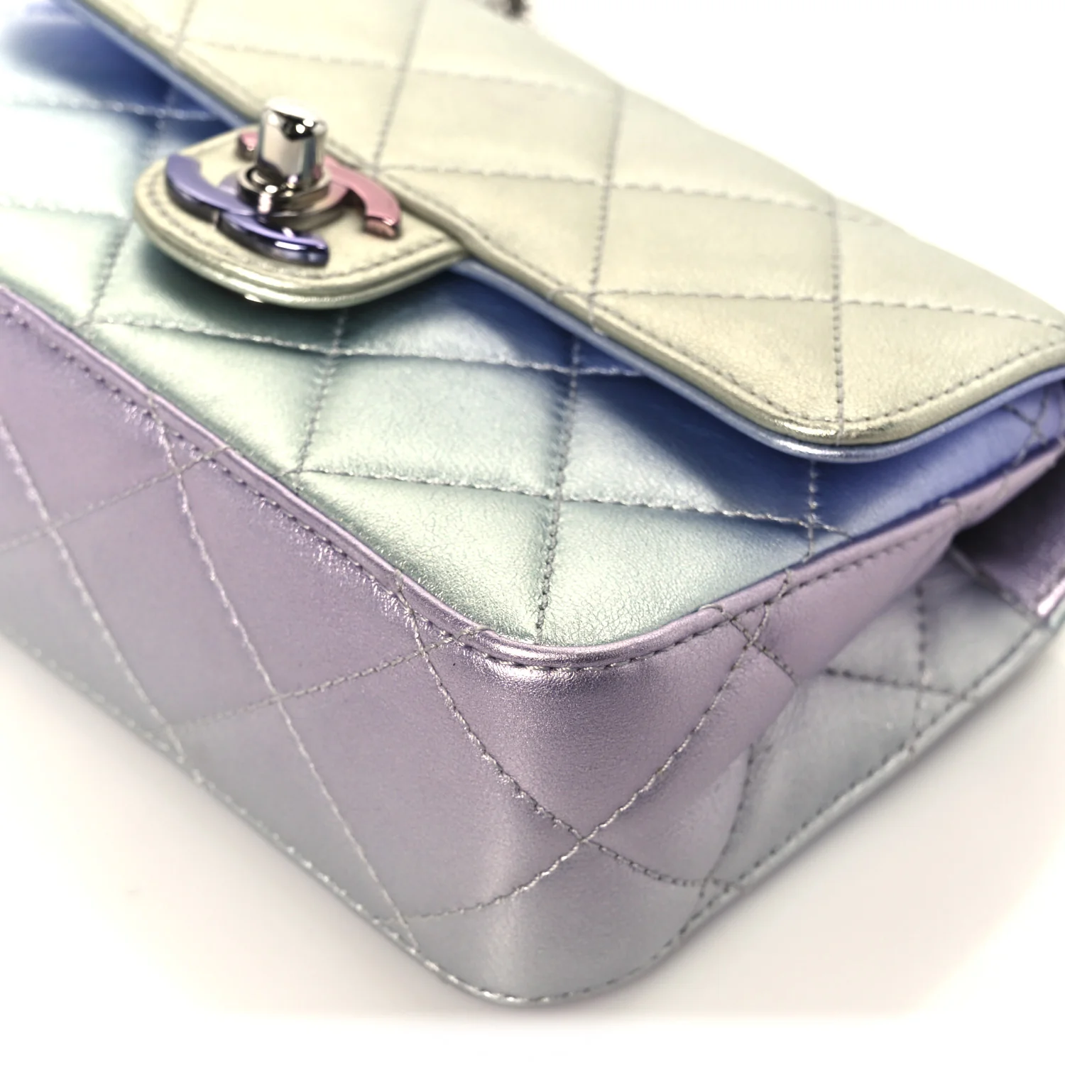 Gradient Metallic Calfskin Quilted Clutch Silver Blue Yellow Purple