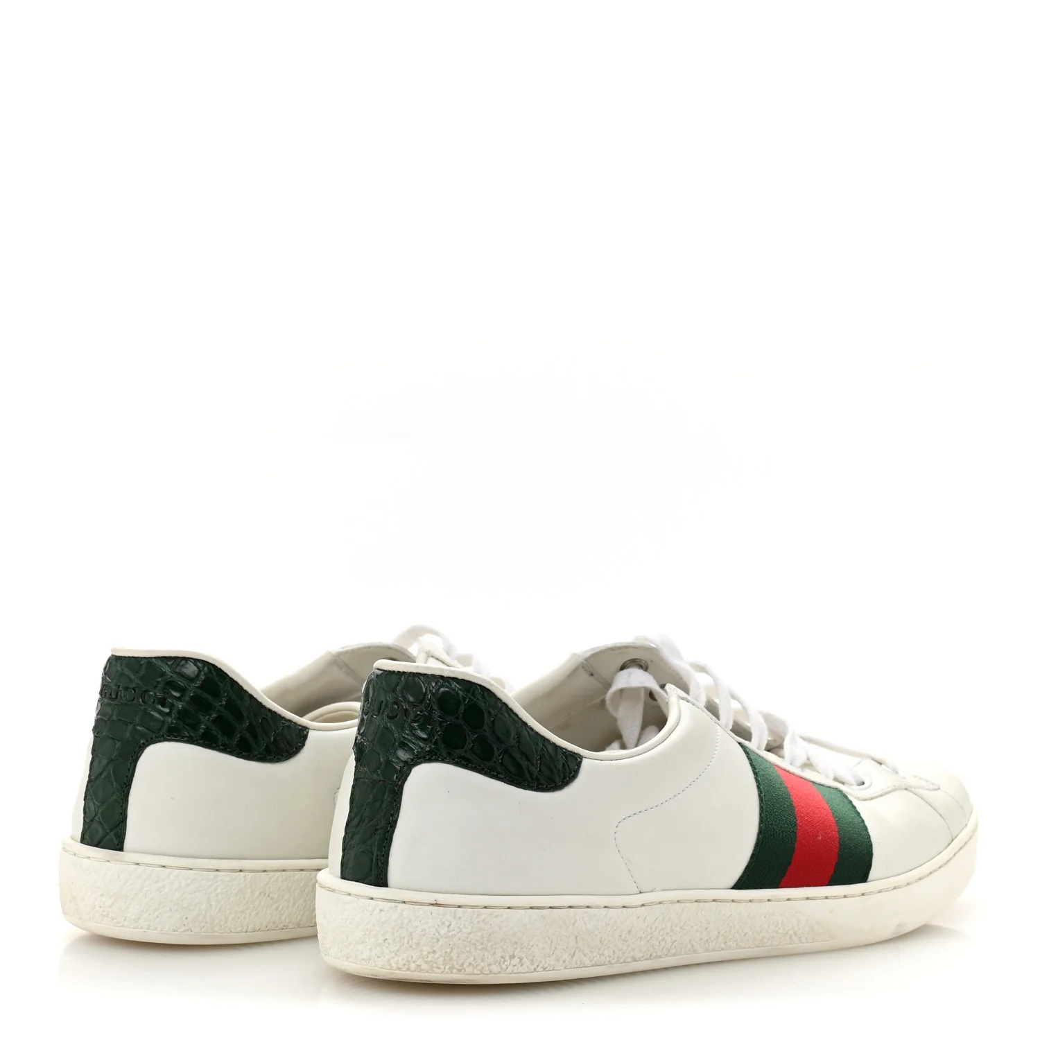 Calfskin Crocodile Web Mens Ace Sneakers 9 White Green