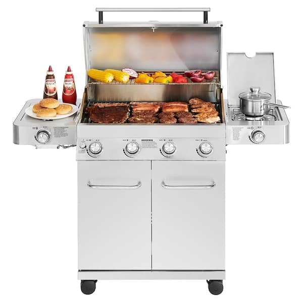 4-Burner Propane Gas Grill in Stainless with LED Controls, Side and Side Sear Burners - Image 7