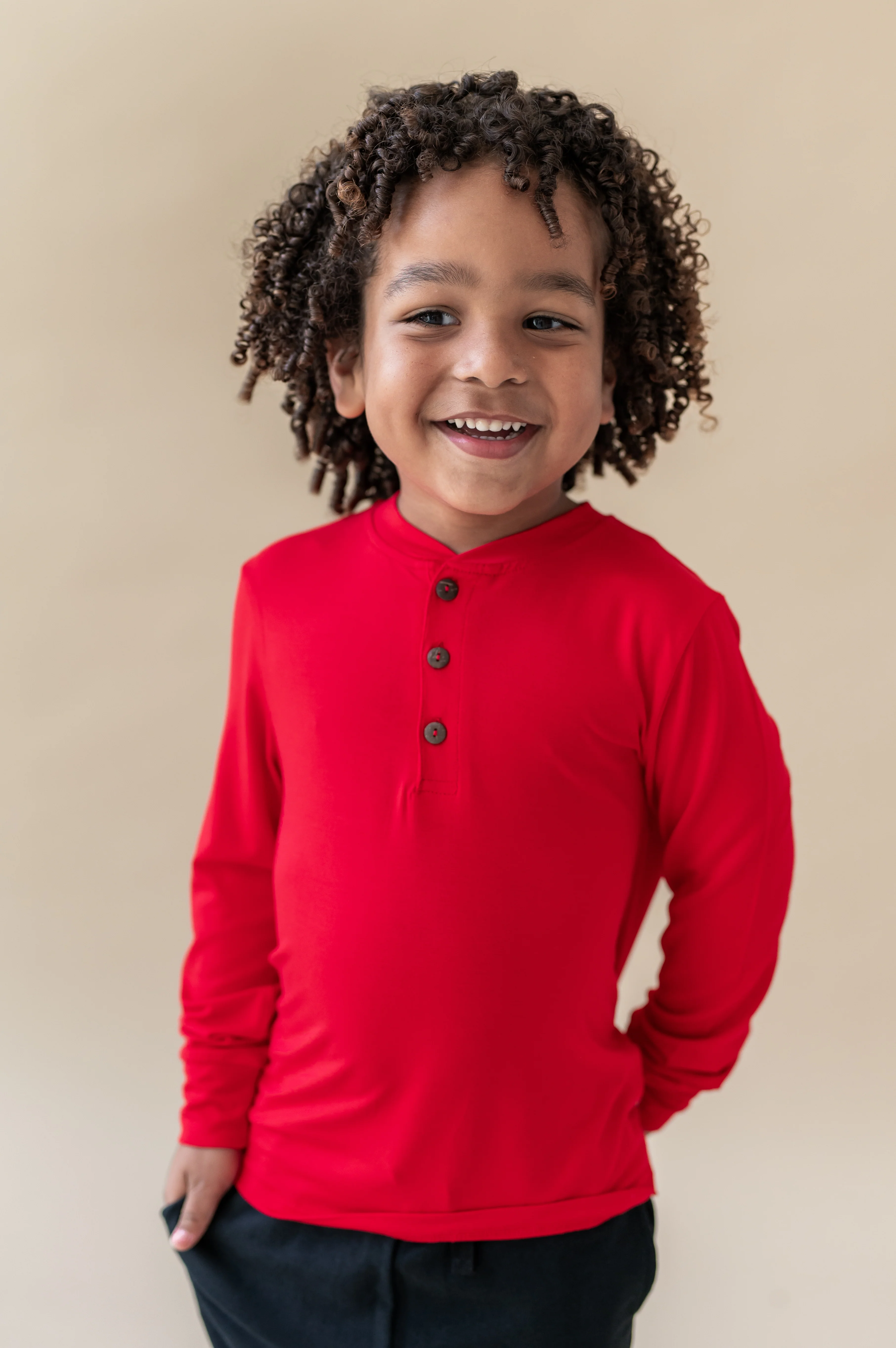 Long Sleeve Toddler Henley Tee in Cardinal