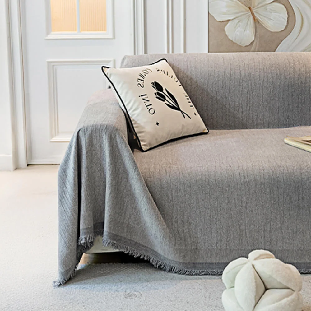 Cream Chenille Textured Pet-Friendly Anti-Scratch Throw Couch Cover