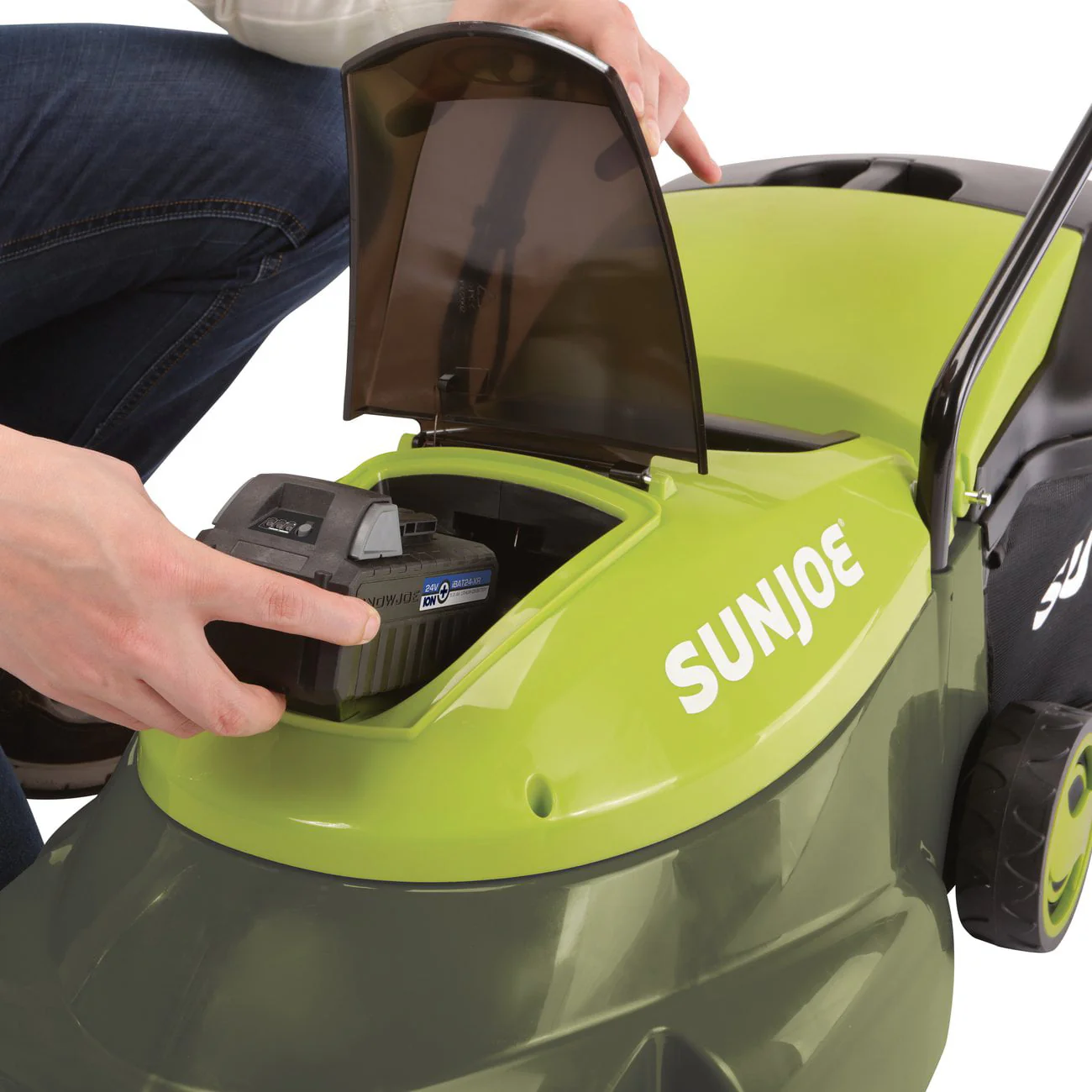 24V Cordless 14 inch Walk Behind Push Lawn Mower, 3 Position, Brushless Motor, 5 0 Ah Battery Charger Image 4