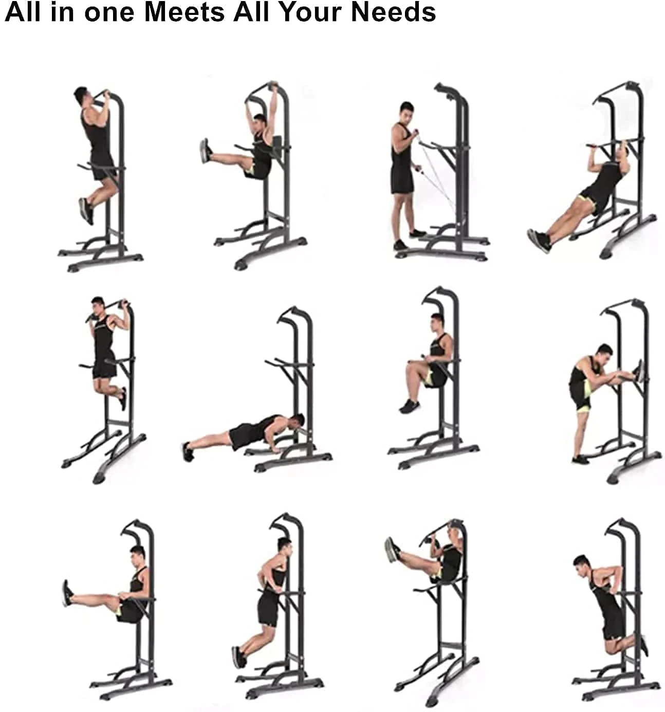 PROHIKER Power Tower Dip Station, Pull Up Bar Stand Power Rack with Backrest and Resistance Band, Height Adjustable Strength Training Equipment for Fitness Home Workout, Black Image 6