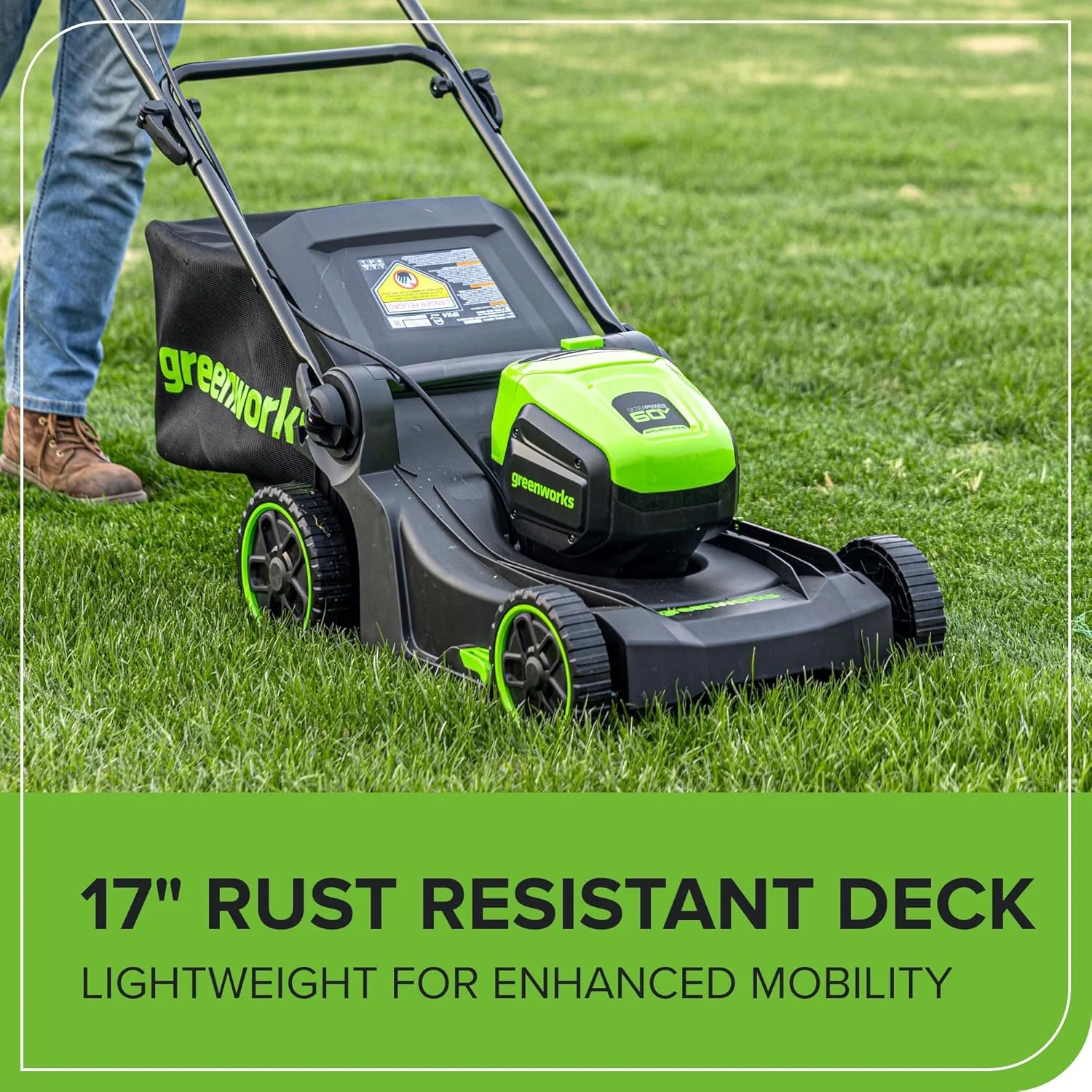 60V 17" Brushless (Push) Mower + 60V 13" String Trimmer, 4.0Ah Battery and 3A Charger - Image 7