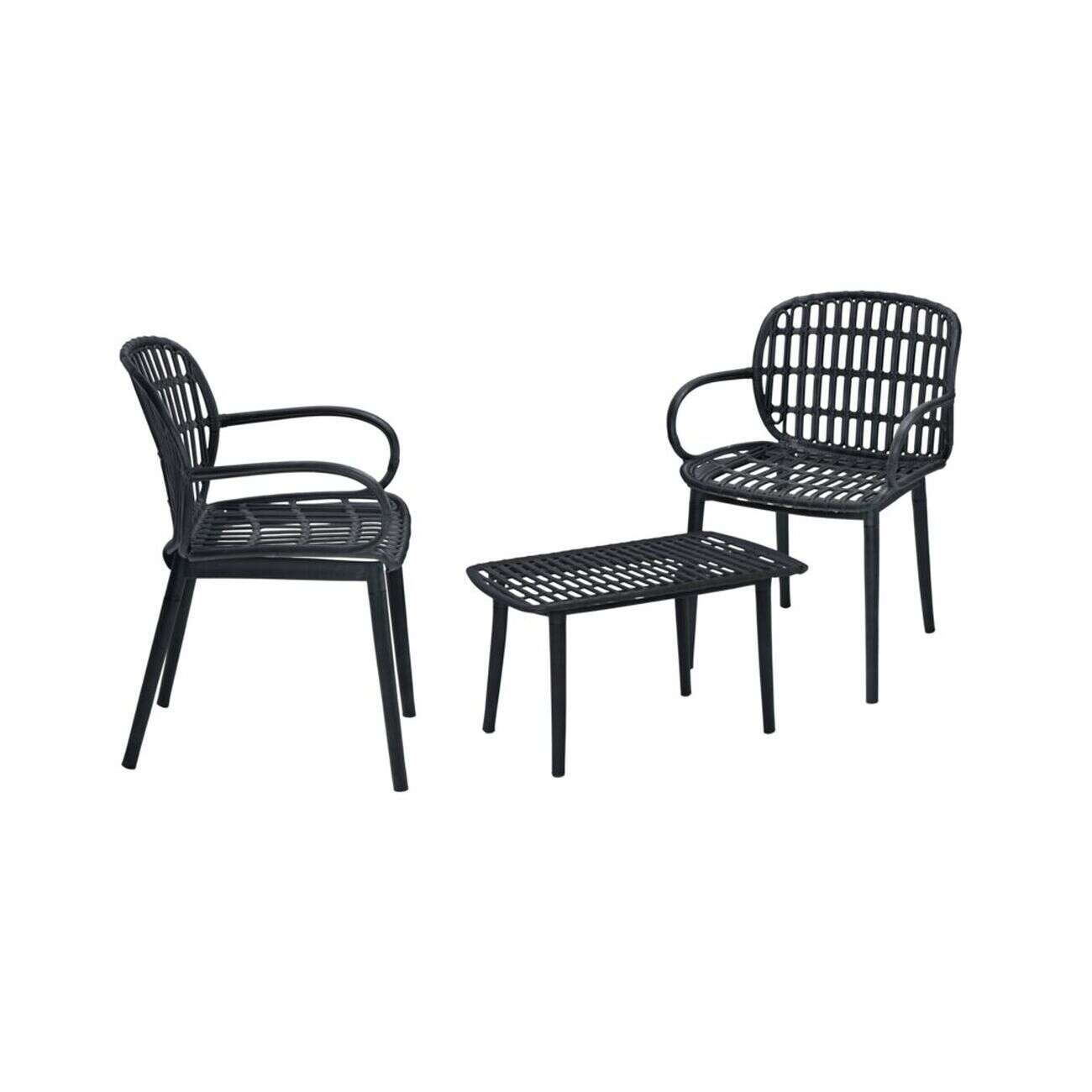 Salon de jardin 2 personnes pin revêtement noir