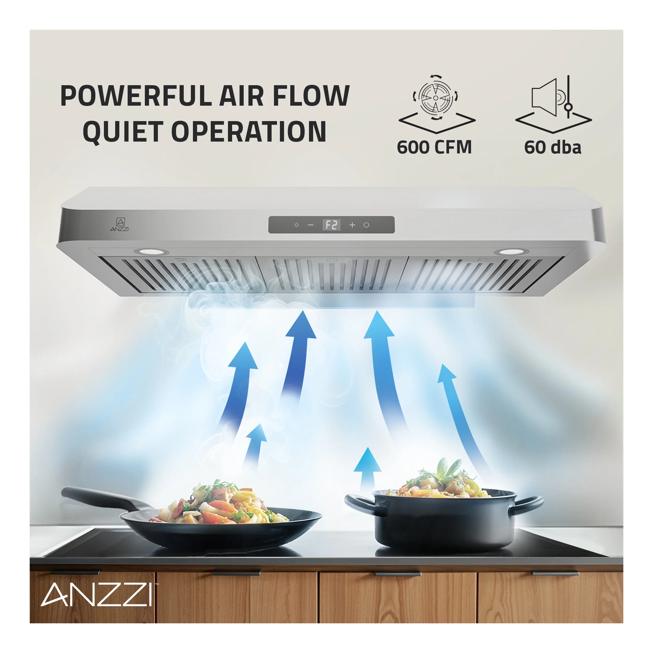 Anzzi RH - AZ0391TSS 36 In. 600 CFM 4 - Speed Stainless Steel Under Cabinet Convertible Residential Range Hood with LED Lamp
