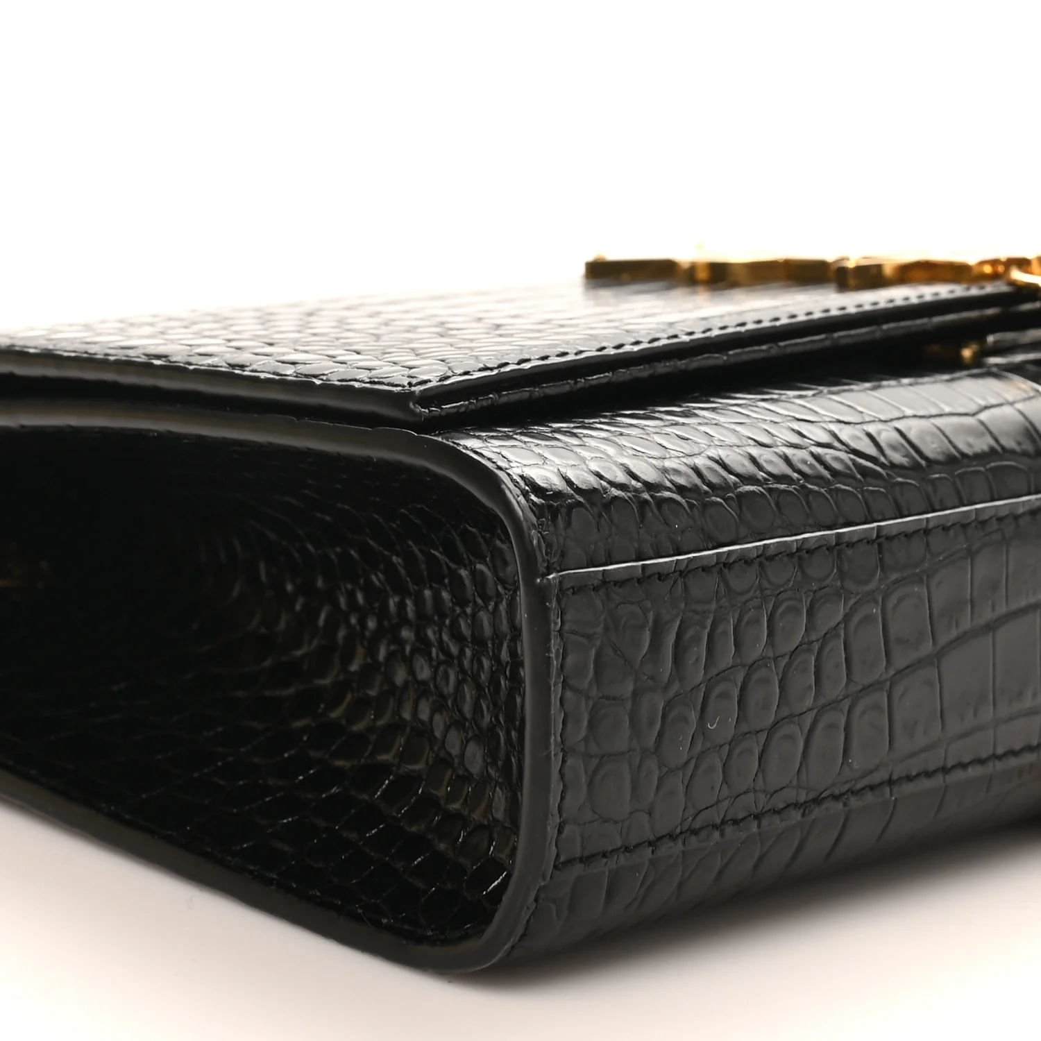 Calfskin Crocodile Embossed Medium Classic Monogram Kate Tassel Satchel Black