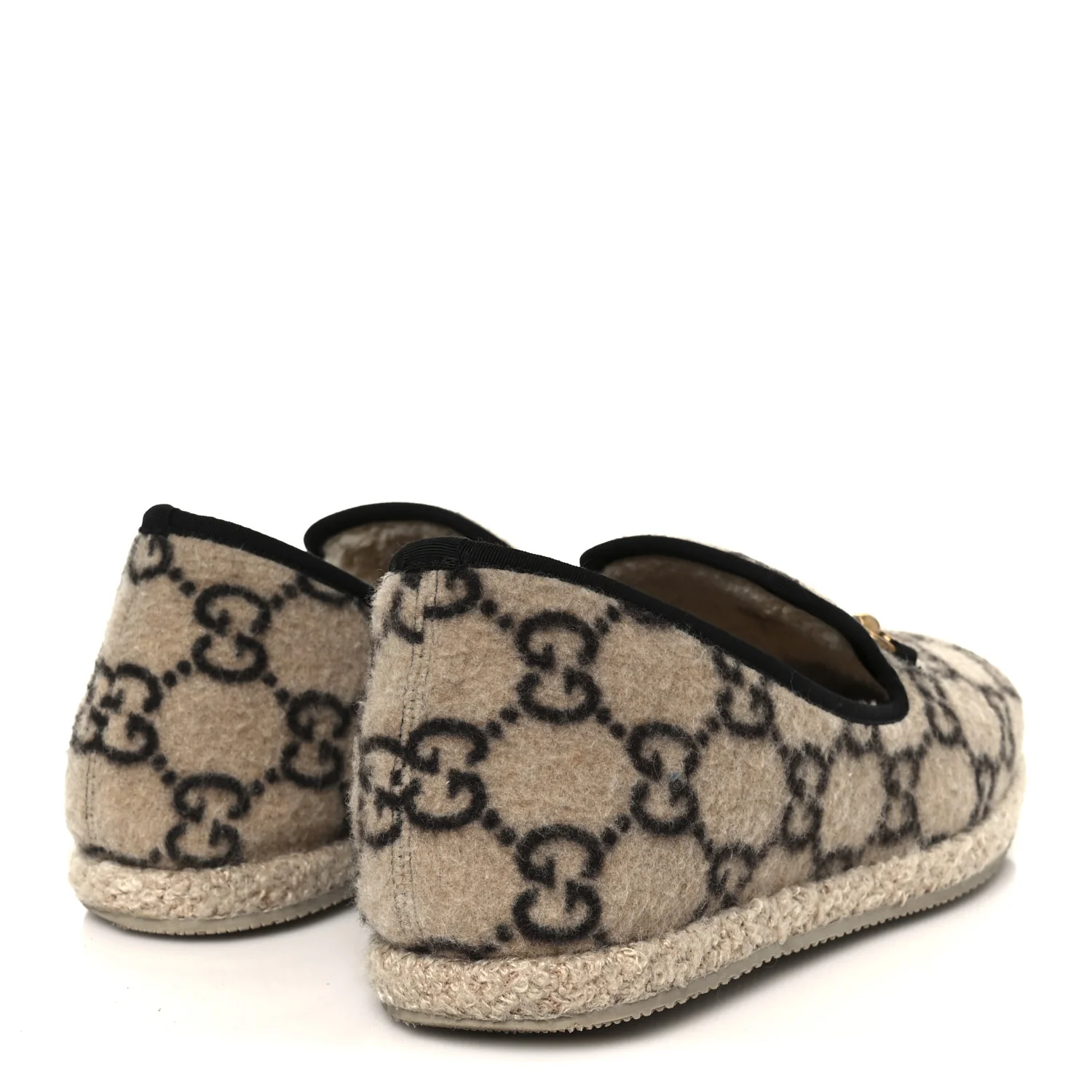 Covered Wool GG Monogram Mens Fria Horsebit Loafers 9 Beige Ebony Black Butterscotch