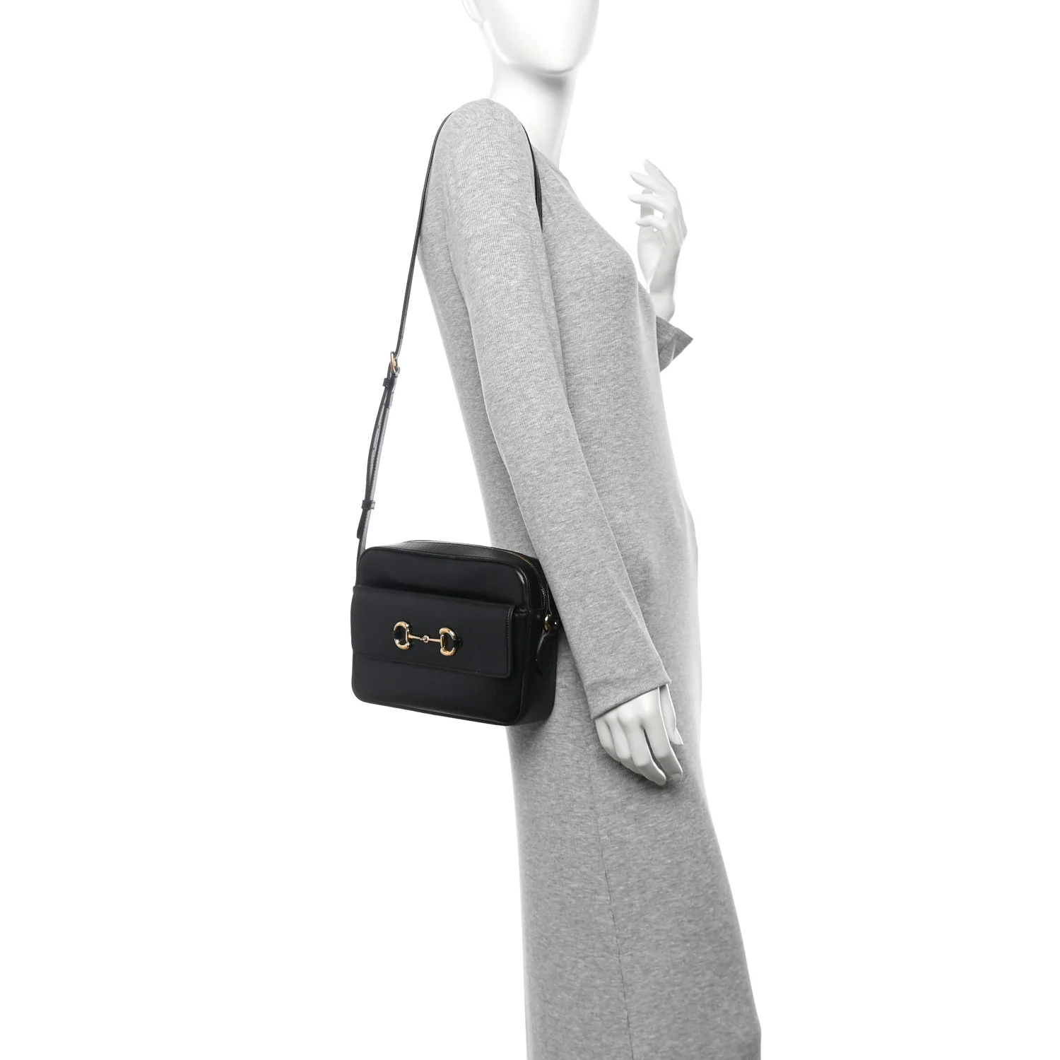 Textured Calfskin Small Horsebit 1955 Shoulder Bag Black