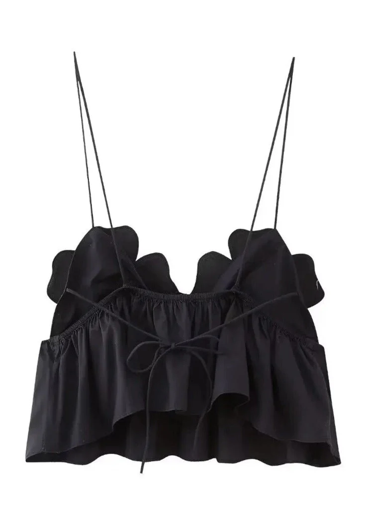 Haut noir en satin pour femme à col bénitier