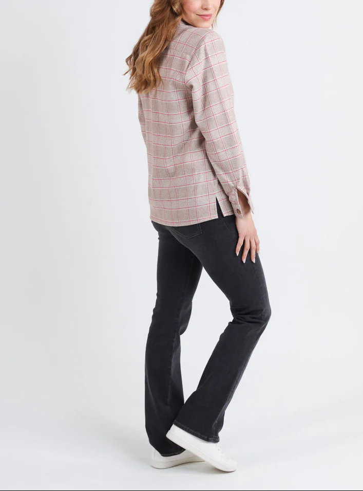 Surchemise femme en laine à carreaux rose