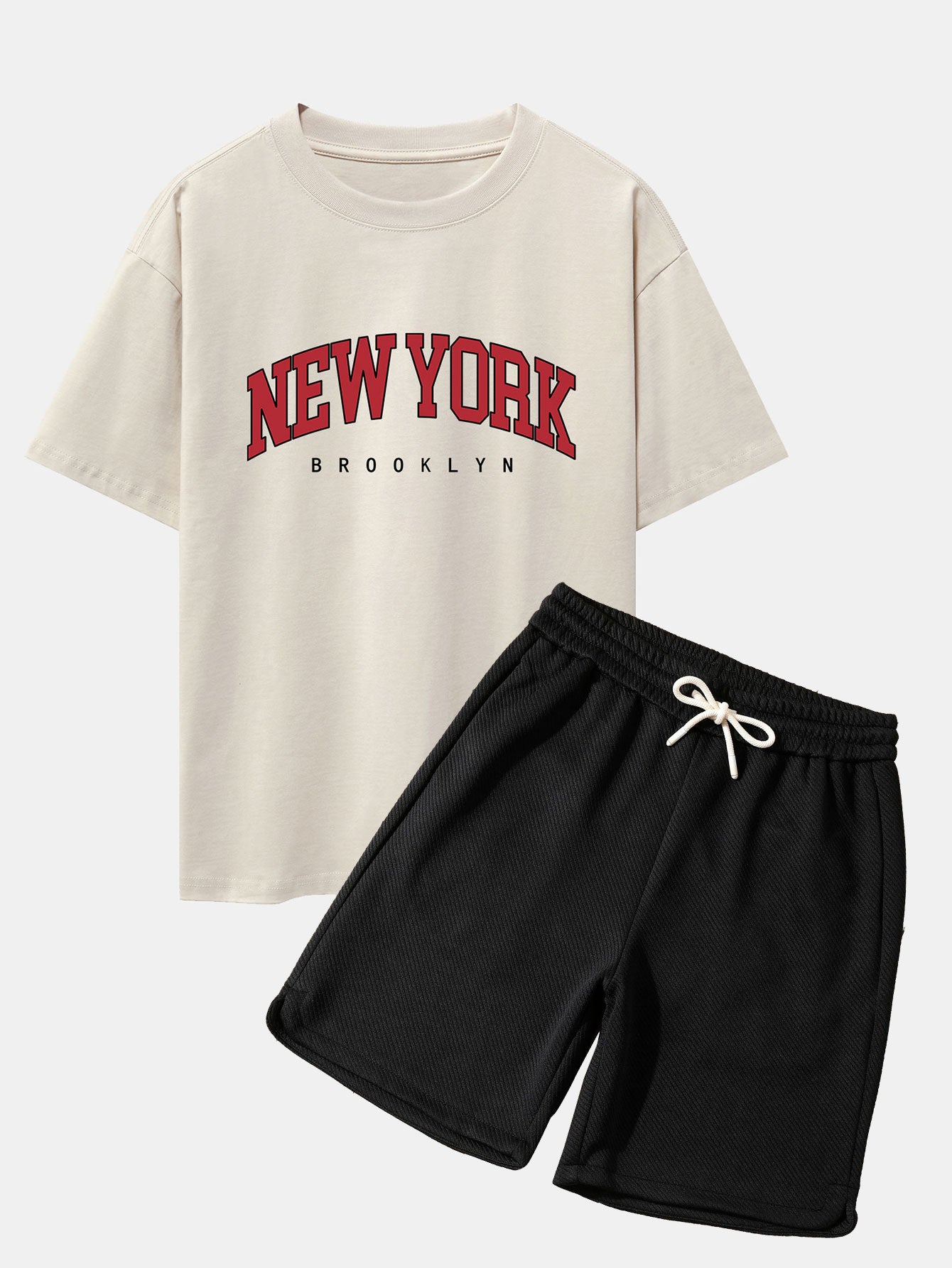 T-shirt oversize à épaules tombantes imprimé New York et short en jacquard sergé