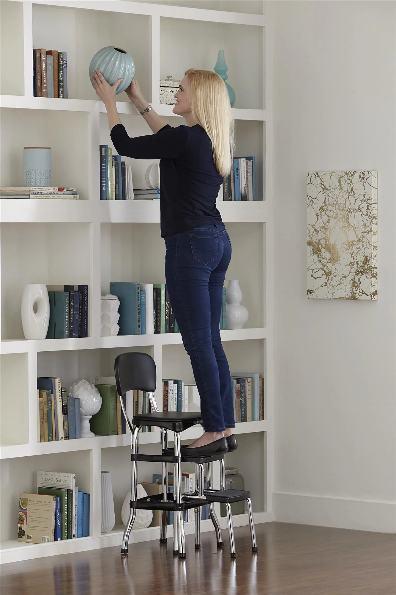 COSCO Stylaire Retro Chair + Step Stool with Sliding Steps, Black