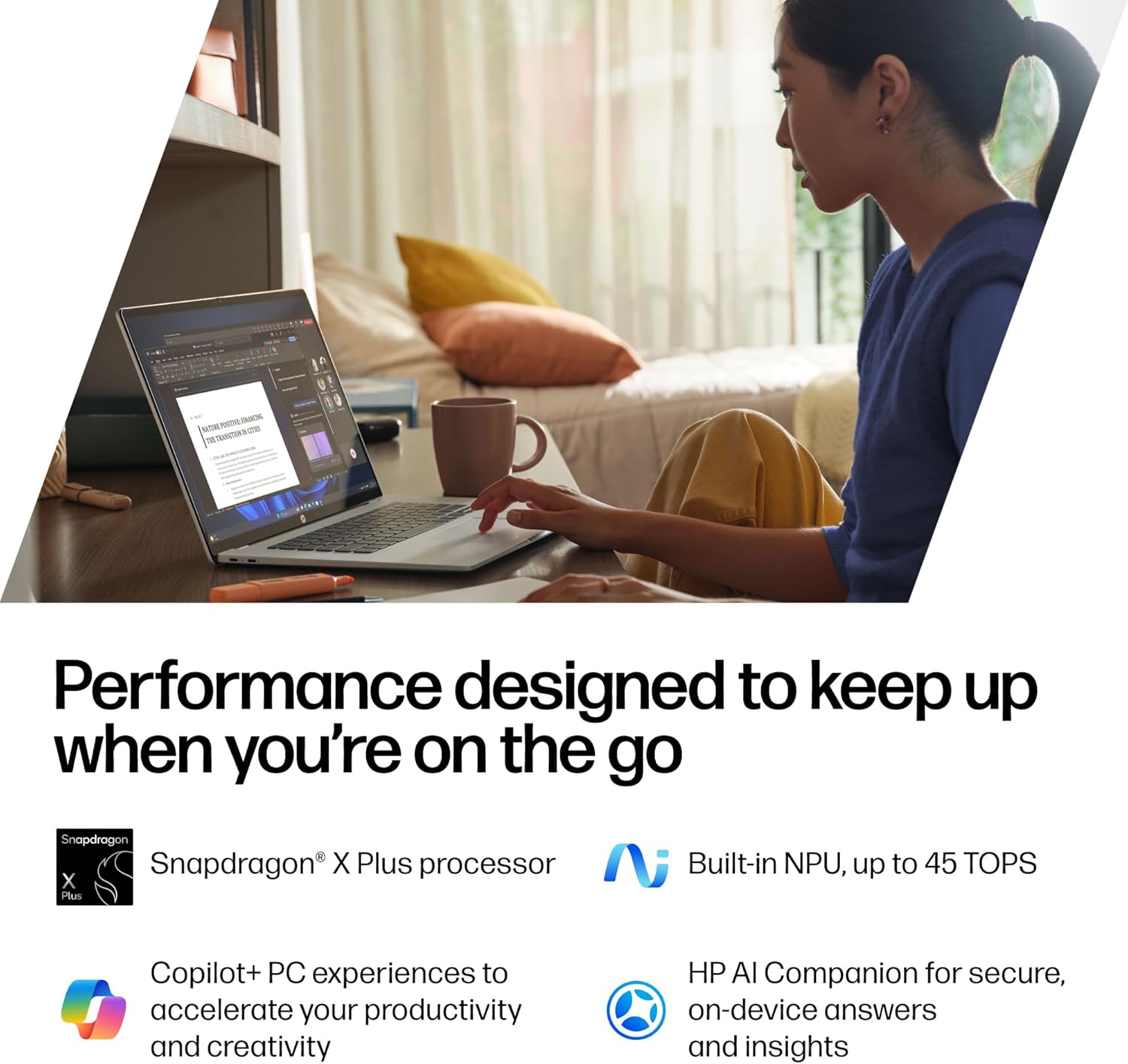 HP OmniBook 5 14 inch Next Gen AI PC  OLED Display  Snapdragon X Plus X1P-42-100  16 GB RAM  1 TB SSD  Qualcomm Adreno GPU  Windows 11 Home  Glacier Silver  14-he0099nr