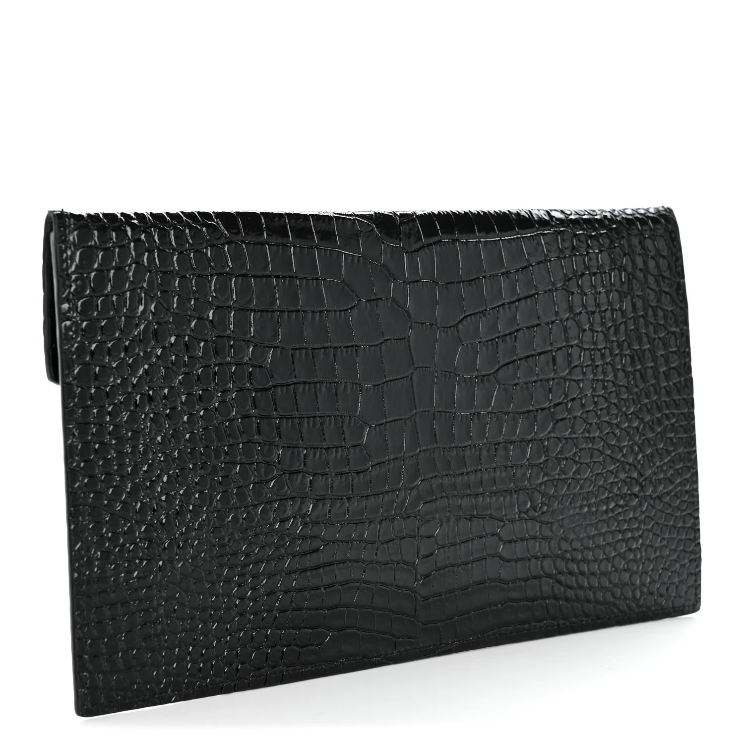 Calfskin Crocodile Embossed Uptown Monogram Pouch Black