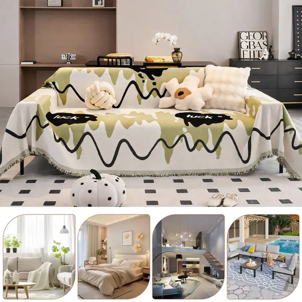 Ice Cream Wavy Chenille Scratch-Resistant Sofa Blanket Couch Cover