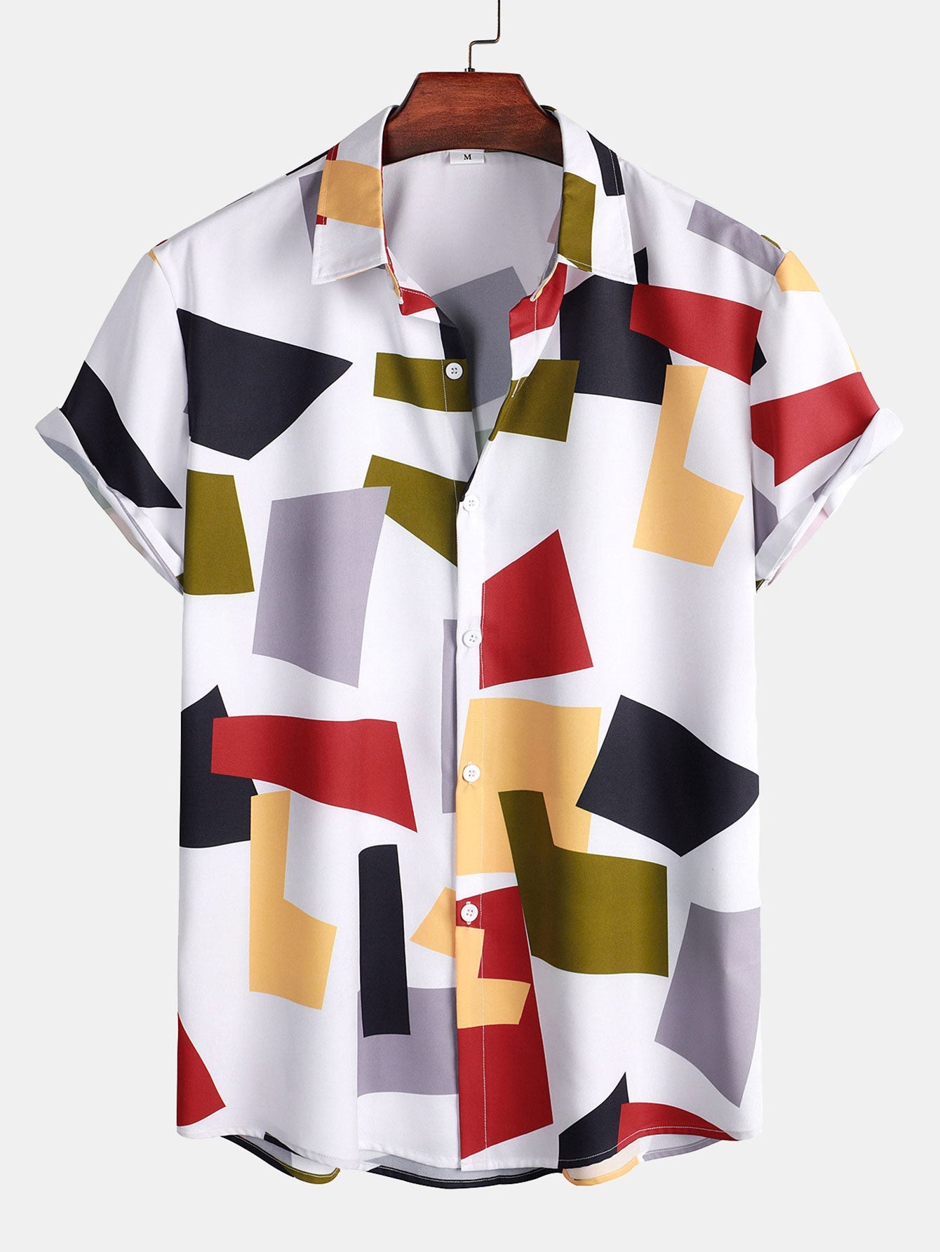 Chemise boutonnée à imprimé géométrique color block et short de bain