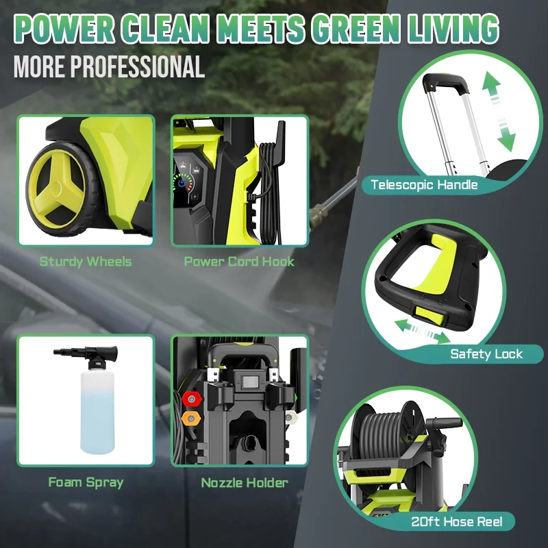 Electric Pressure Washer 5000PSI-Max 3.6GPM Power Washer Touch Screen Adjustable Pressure,4 Nozzles and 500ml Foam Cannon Power Washer Cleaning for Patio Yellow(5000 psi) - Image 6