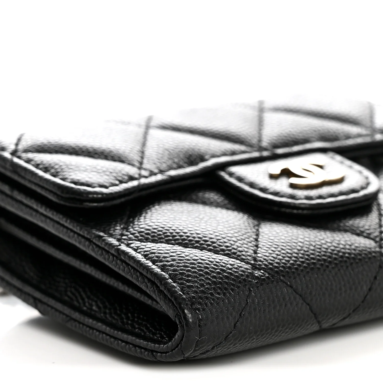 Caviar Quilted Flap Card Holder On Chain Black