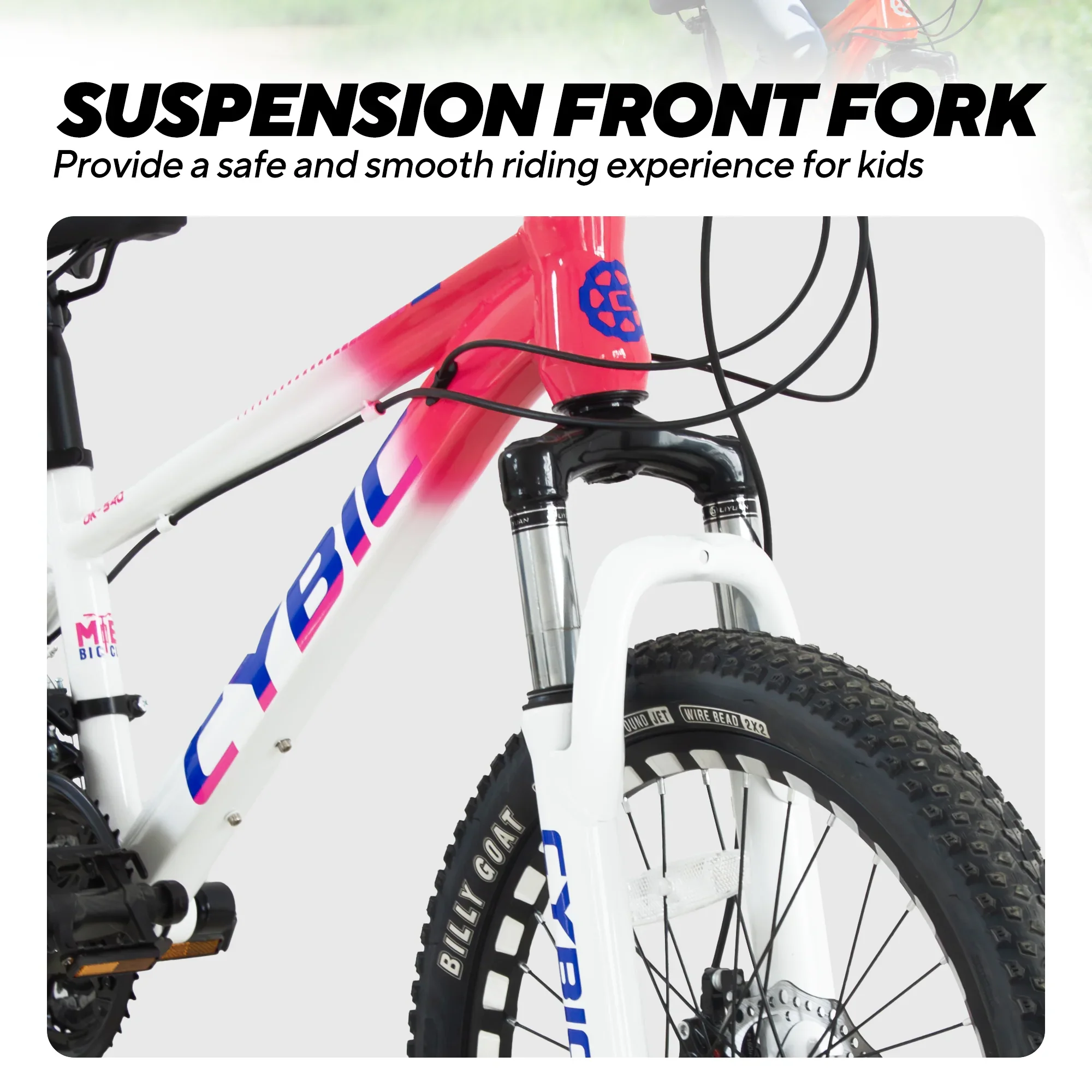 CYBIC 20 Mountain Bikes Iron Bicycle, Disc Brakes, 21 Speed, White Pink