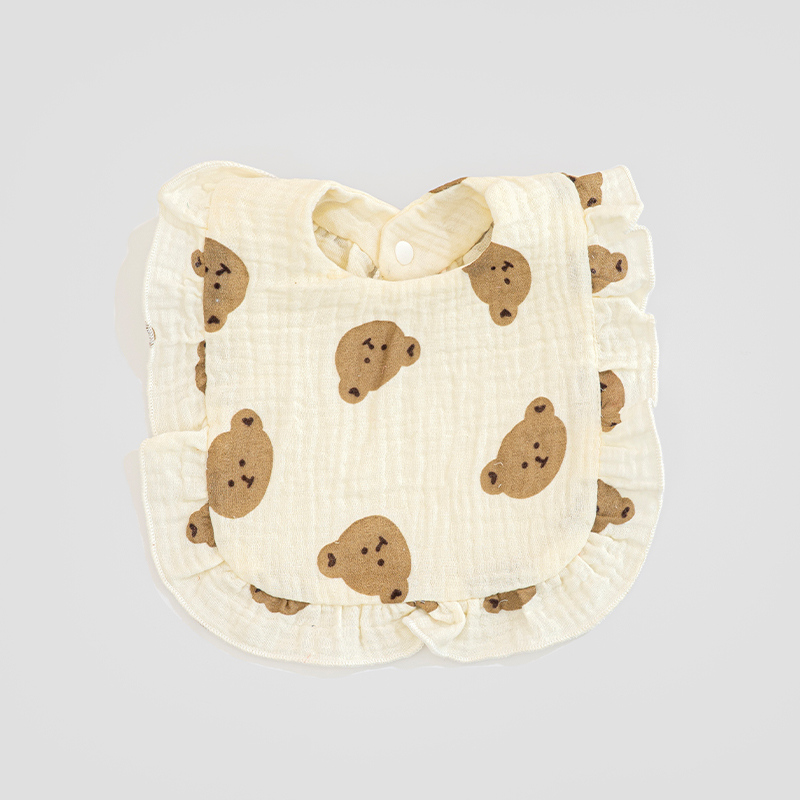 Luxury 6-Layer Eco-Friendly Cotton Muslin Baby Bibs Floral Lace Trim Printed Soft Saliva Towel for Infants