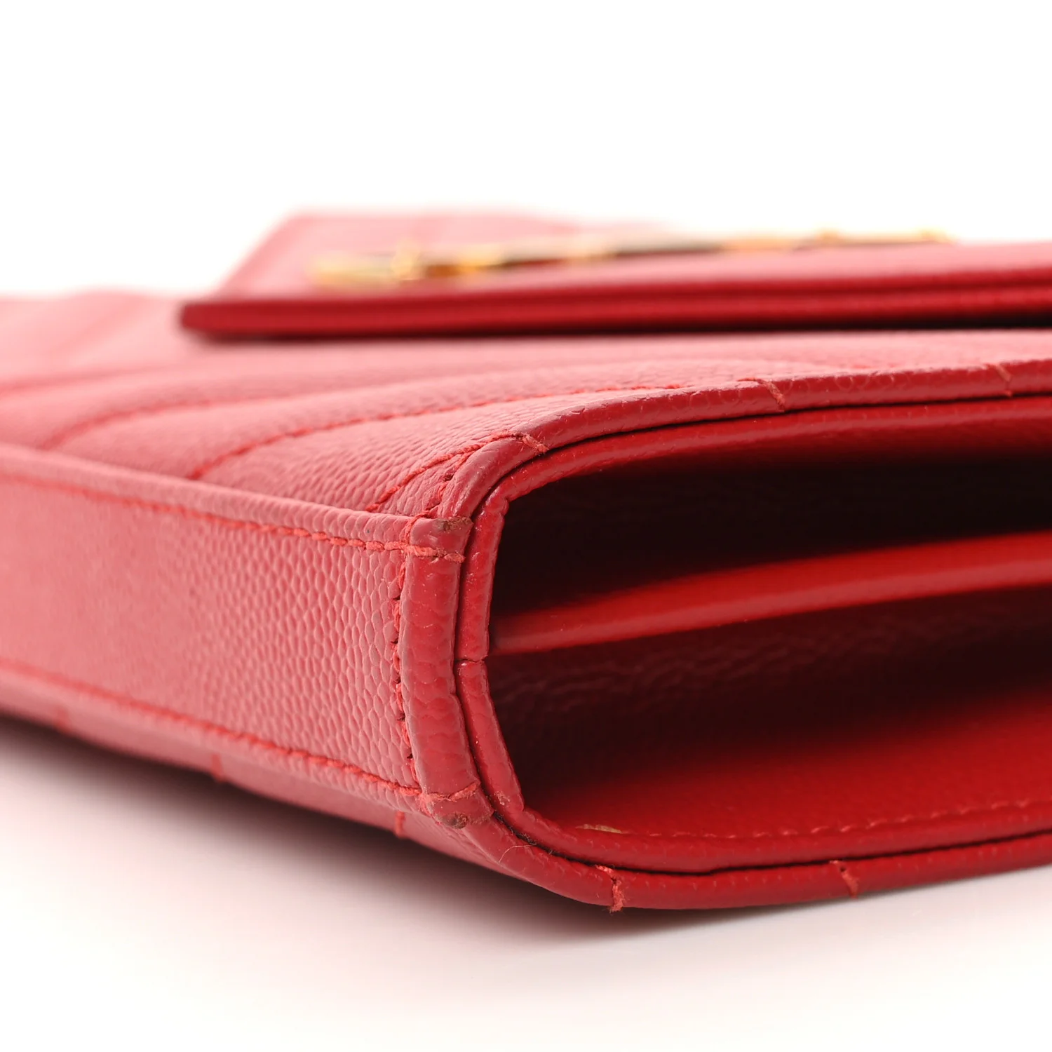 Grain De Poudre Matelasse Chevron Monogram Chain Wallet Red