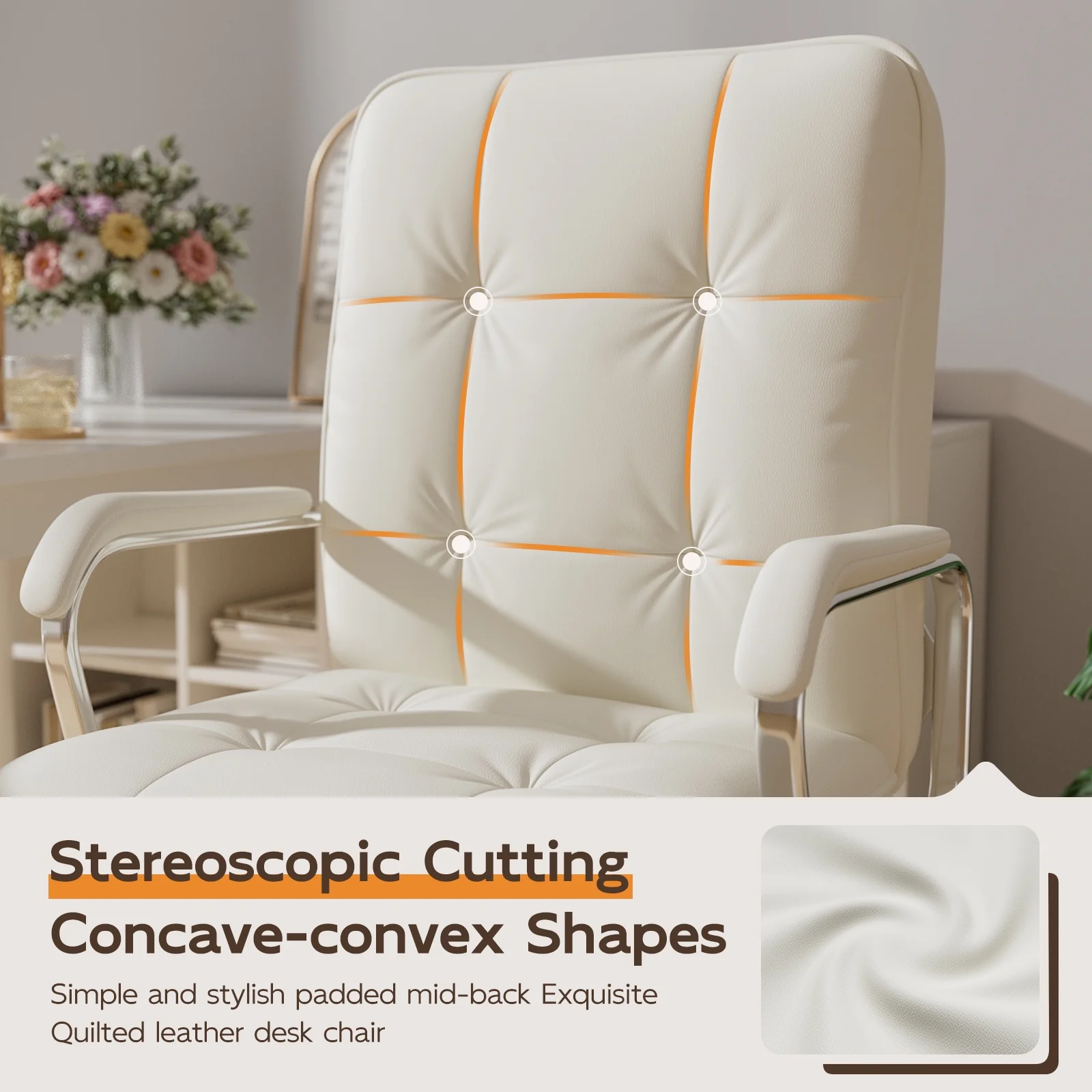 White Office Chair, Swivel Leather Computer Desk Chair with Wheels and Padded Arms, Executive Office Chair for Adults(White) Image 2