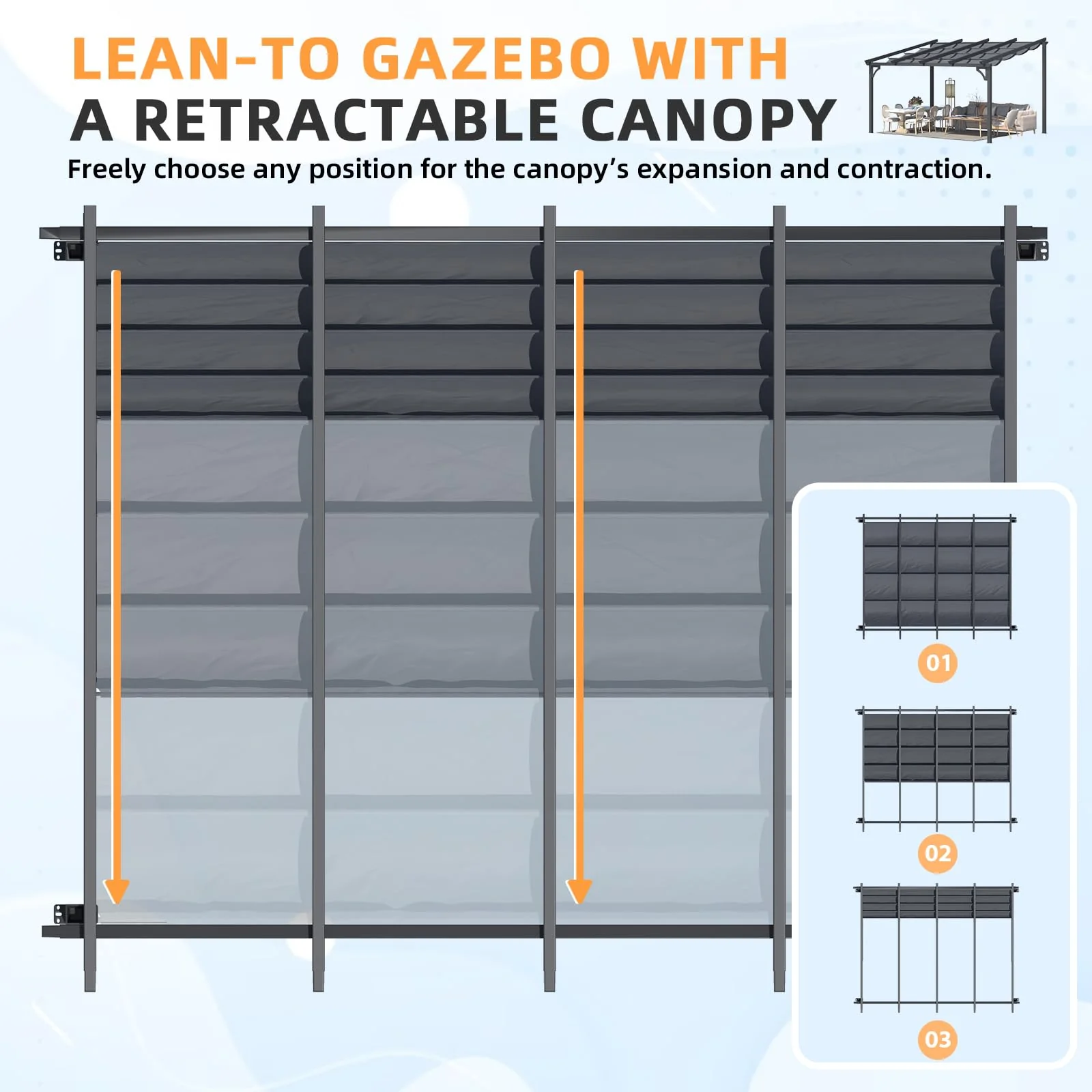 AECOJOY 14' x 10' Gazebo for Patio, Retractable Pergola with Adjustable Sun Shade Canopy Roof