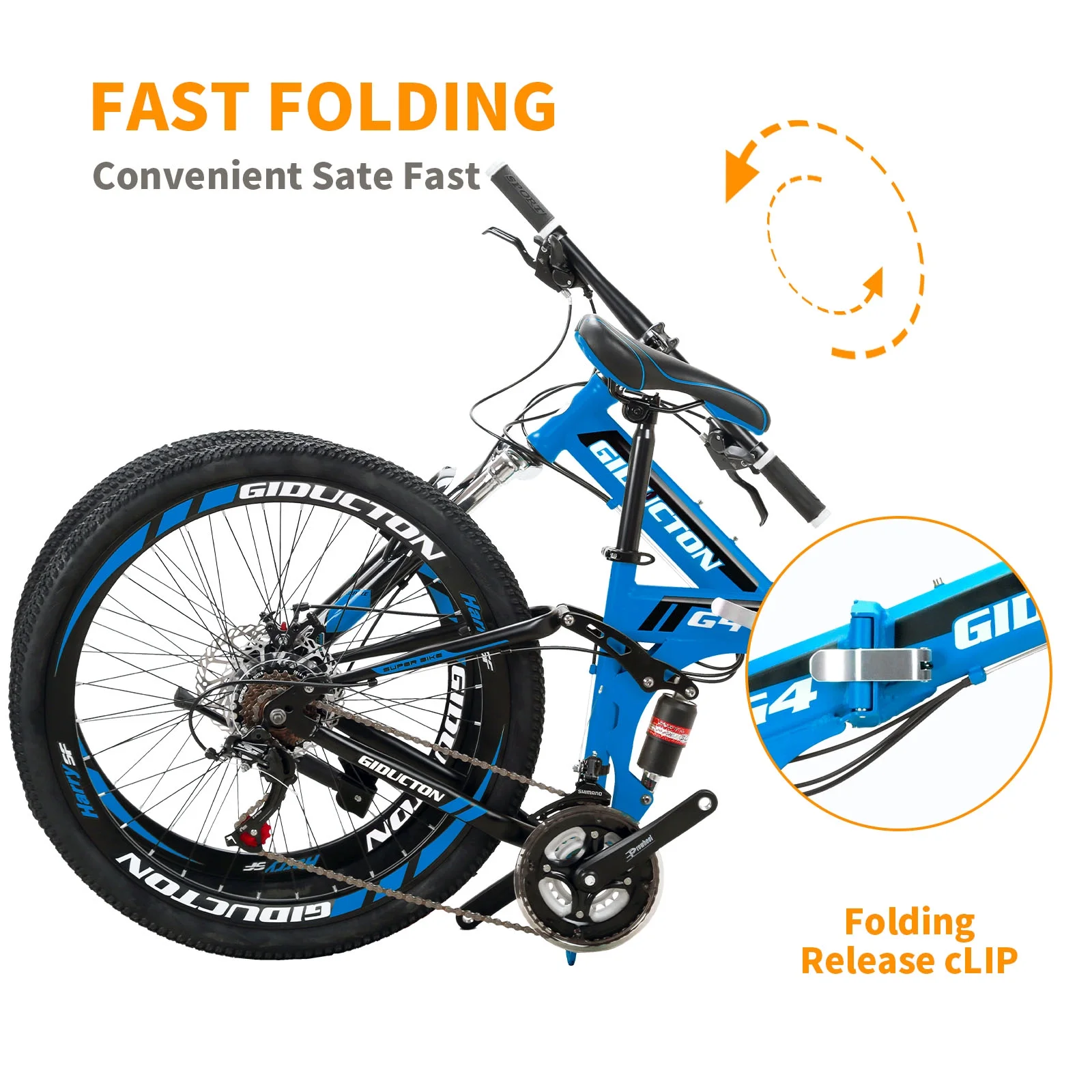 26”Full Suspension Folding Mountain Bike 21 Speed 17" Foldable Frame Bicycle Men or Women MTB for Afult Blue(Blue) - Image 4