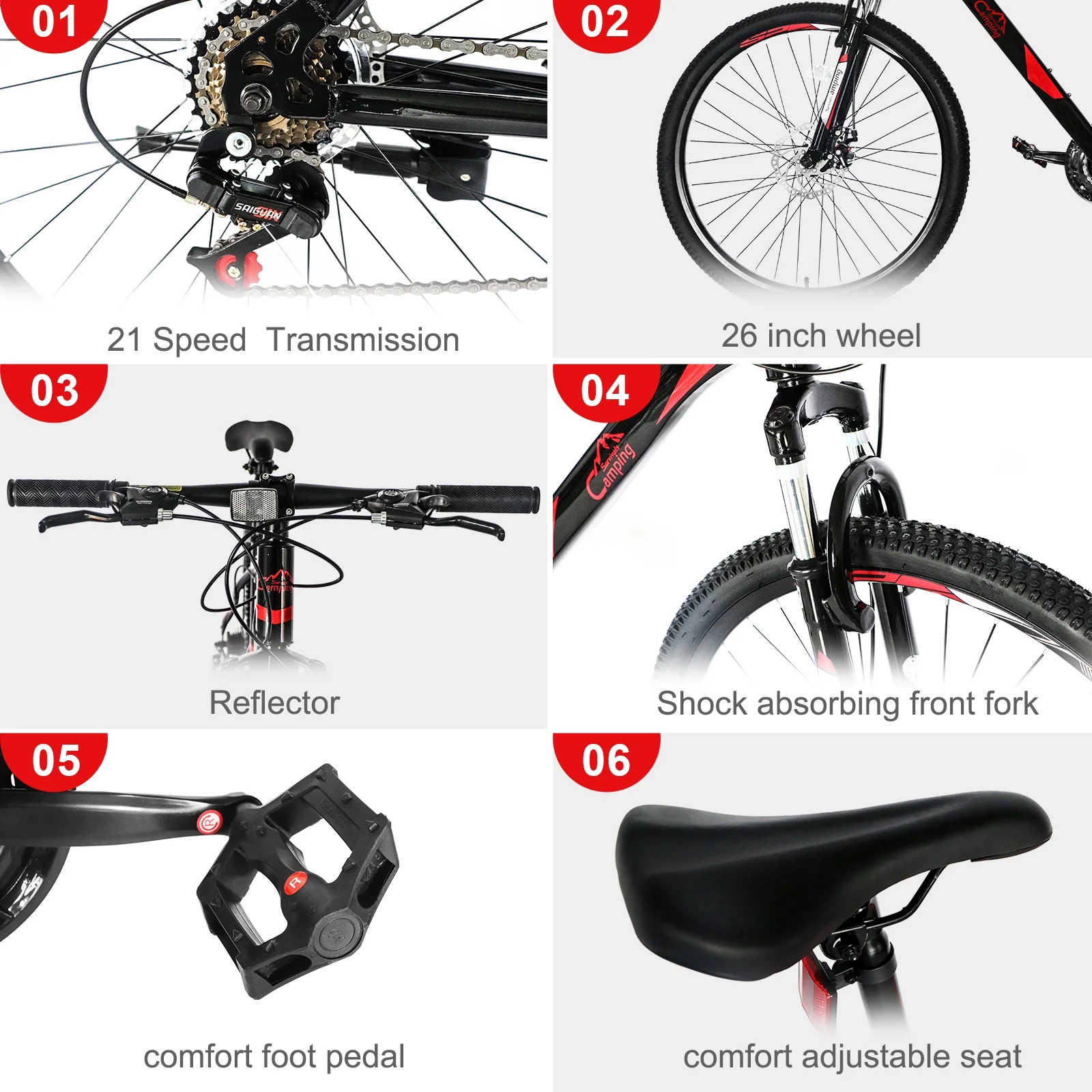26 Inch 21 Speed Explorer Red Black Mountain Bike - Image 3