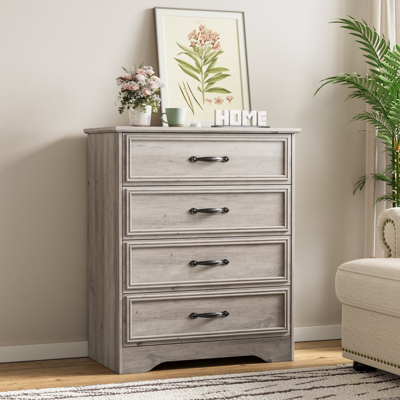 4 Drawer Dressers for Bedroom, Modern Wood Chest of Drawers Storage Cabinet for Living Room, Hallway, Gray(Gray) - Image 2