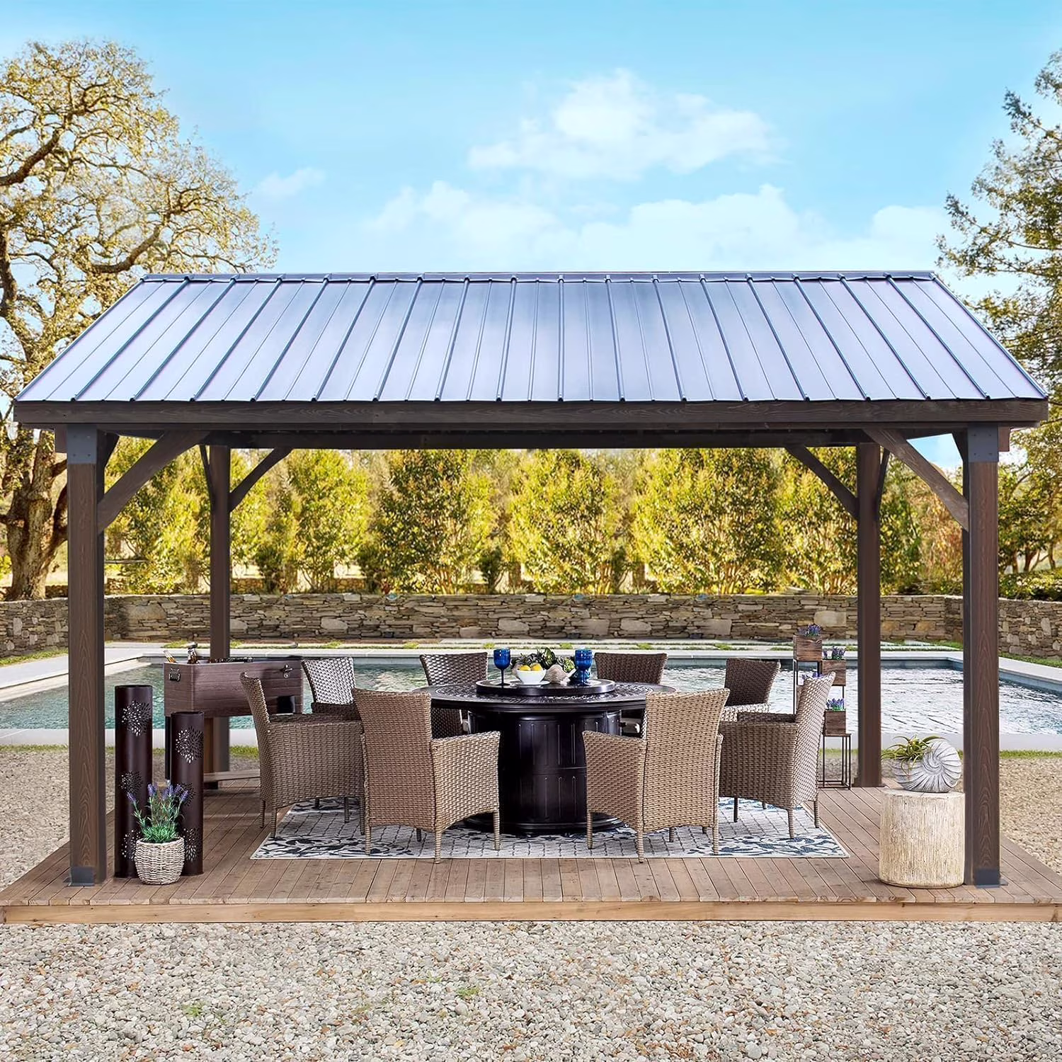 YODOLLA 14.5x12ft Outdoor Wooden Gazebo, Grill Pergola Gazebo Clearance Hard - Top Gazebo for Patios, Garden, Coffee
