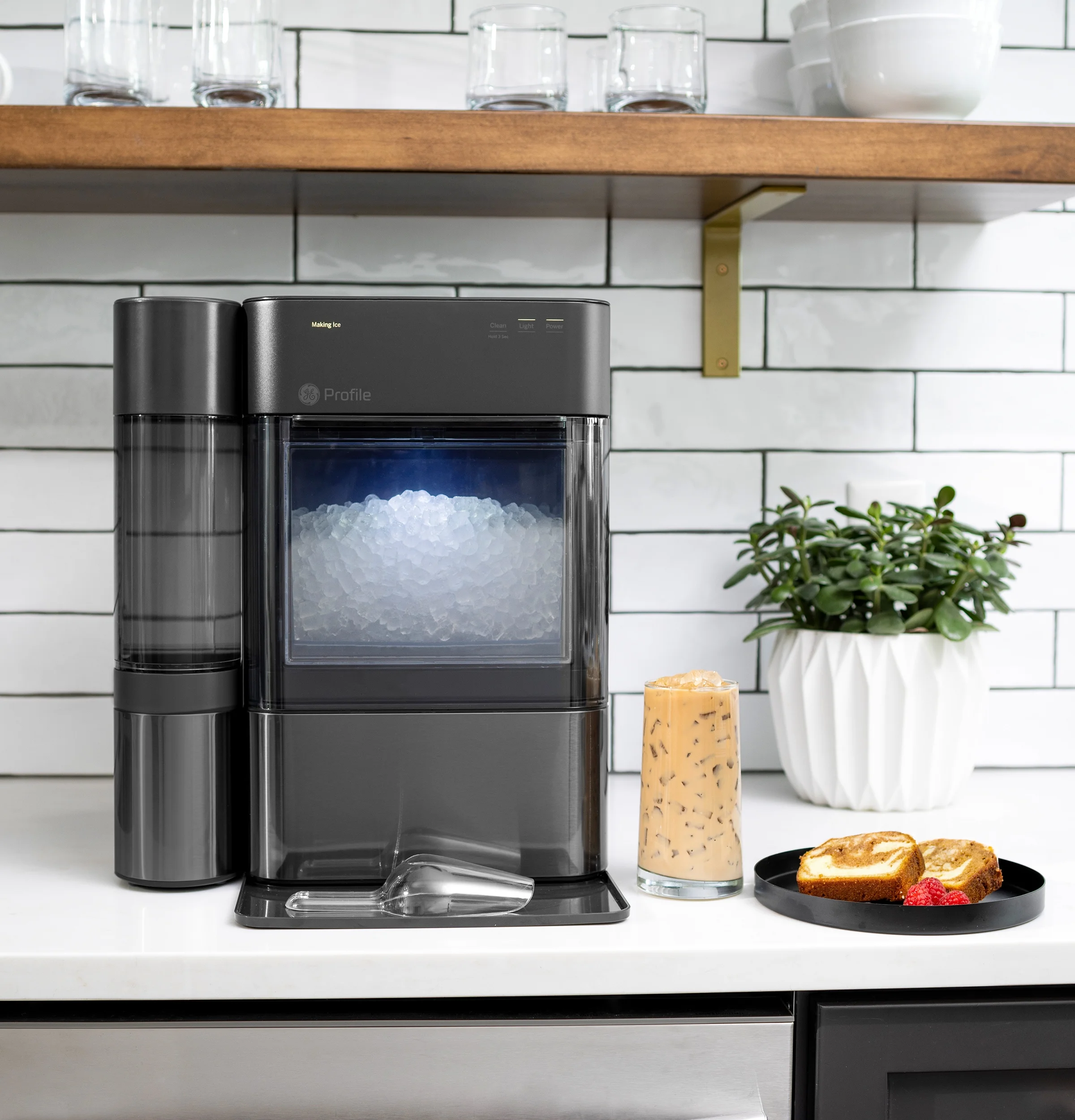 GE Appliances 38 lb Capacity Built - in Ice Maker, Black Stainless Steel