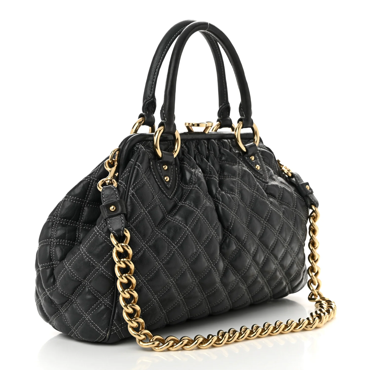 Calfskin Quilted Stam Dark Grey