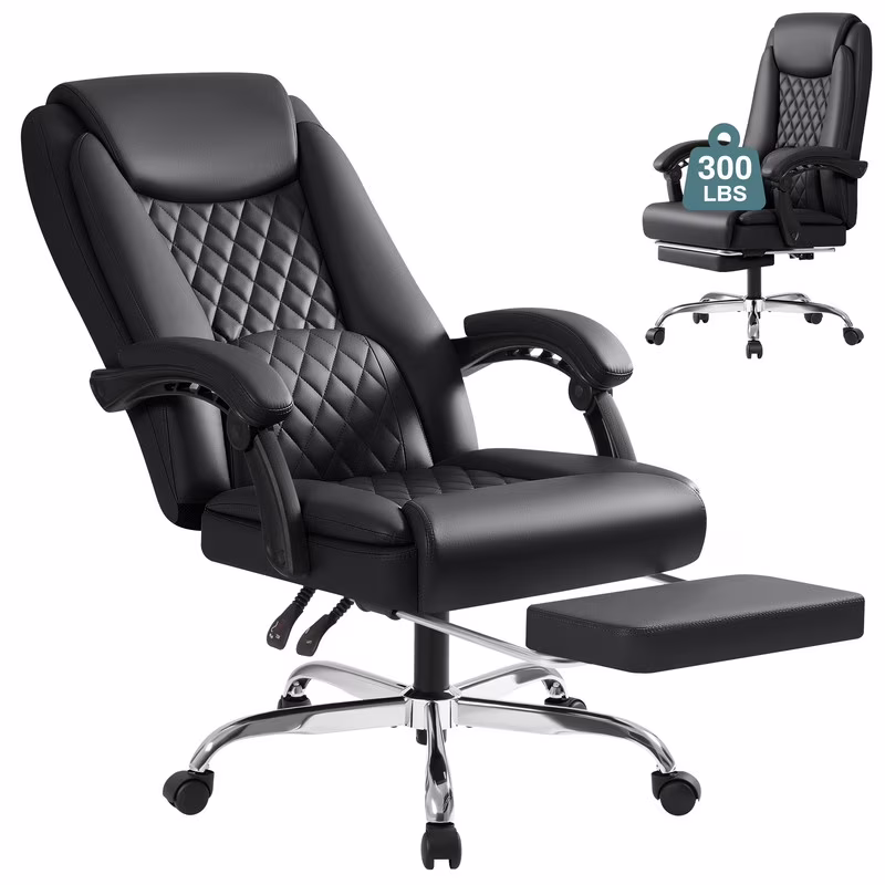 Home Office Chair Adjustable Executive Leather Chair With Arms Ergonomic High Back Cushion Lumbar Back Support Computer Desk Chair,Black(black)