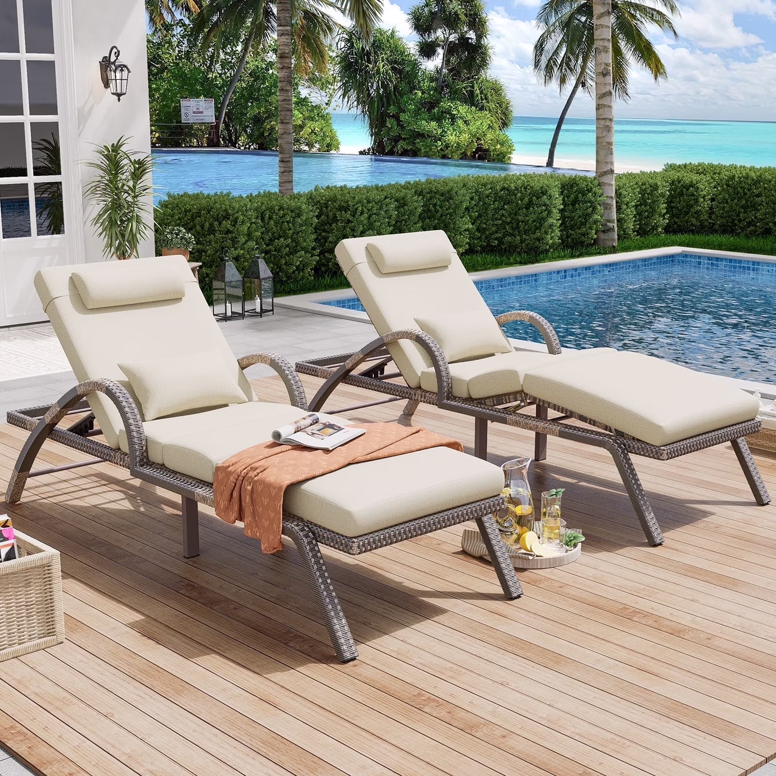 4-Piece Outdoor Lounge Chairs, Pool Chairs with Adjustable 5 Position Backrest, PE Rattan Chaise for Backyard Porch Deck (Gray)(4/Gray) - Image 3