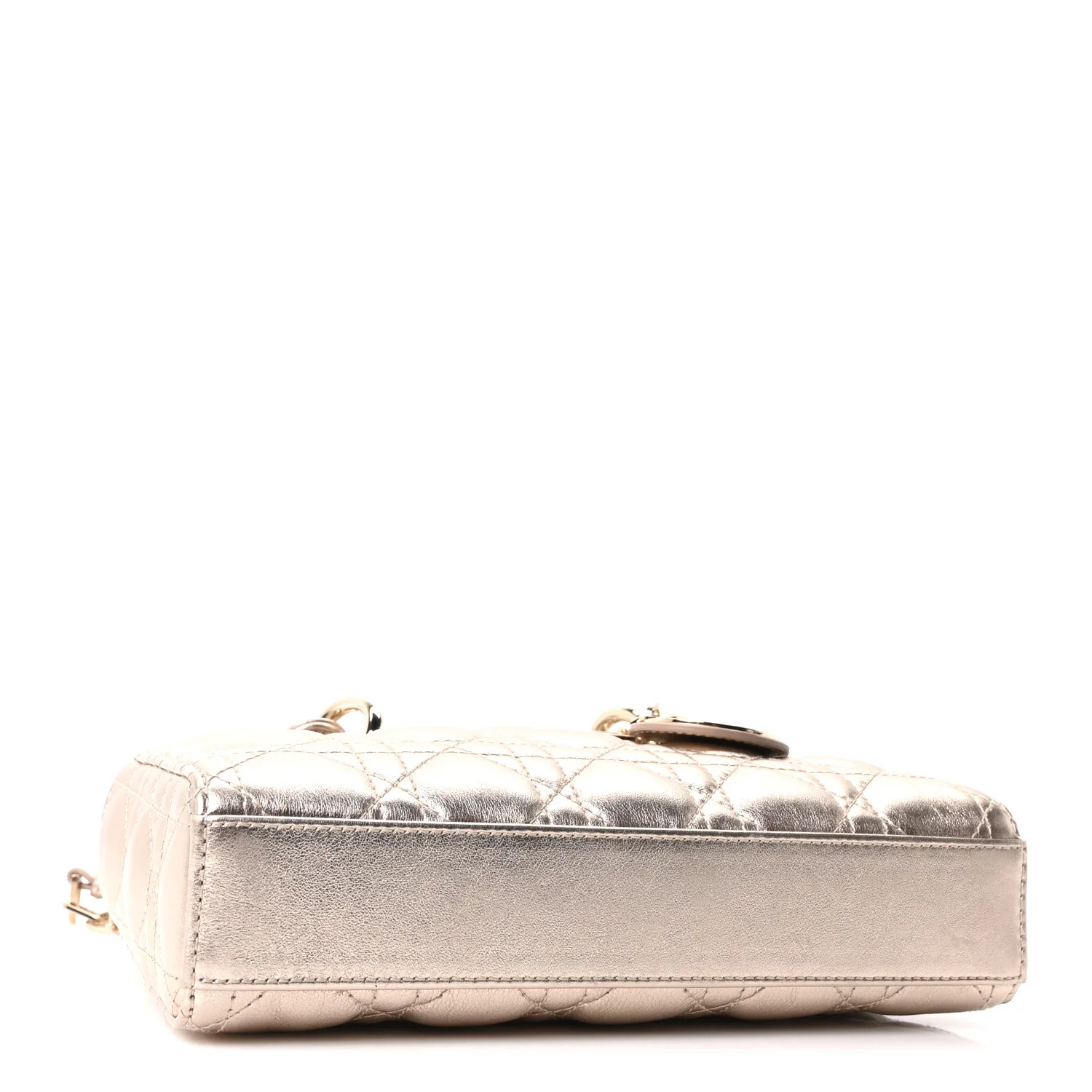 Metallic Lambskin Cannage Small Lady D-Joy Champagne
