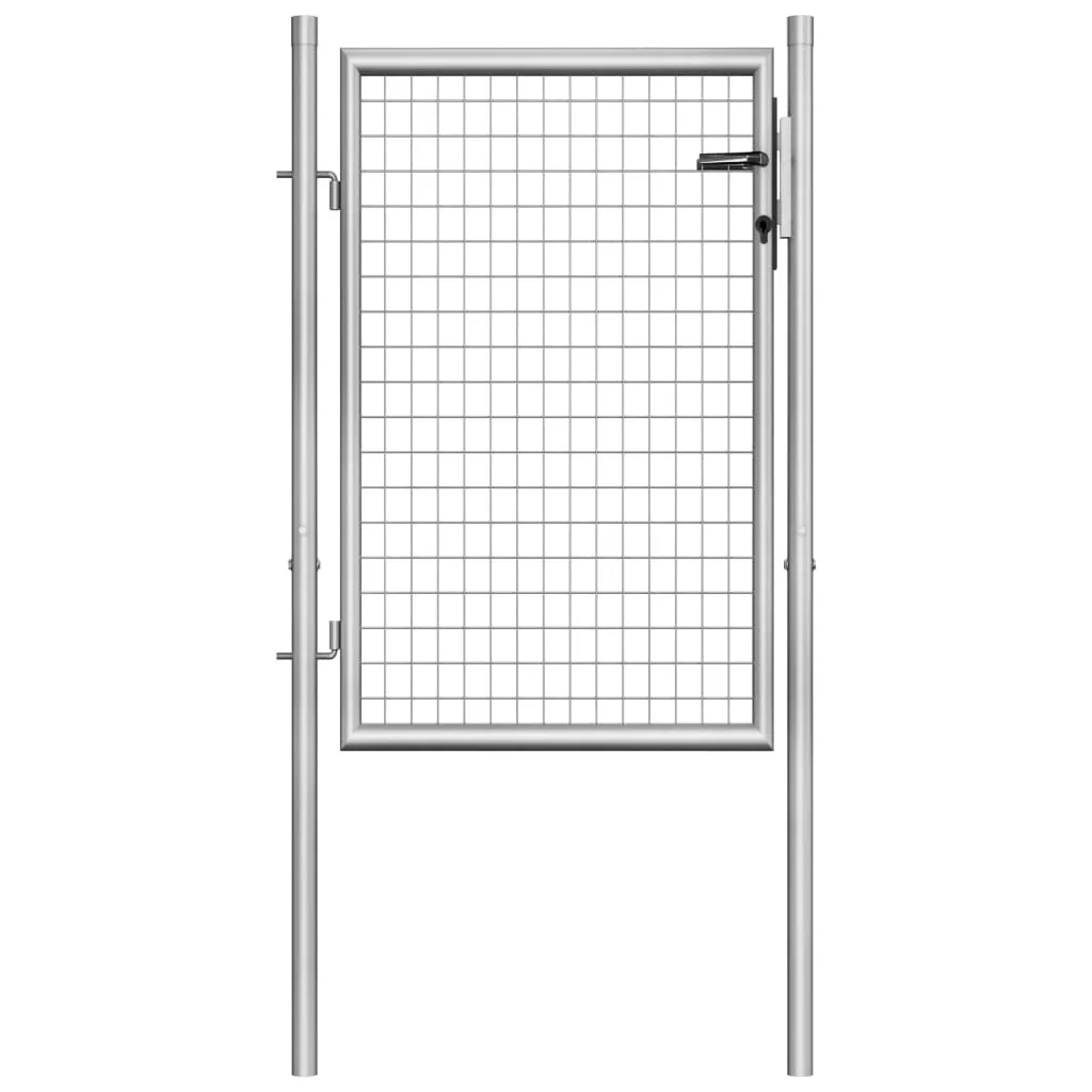 vidaXL Garden Gate Fence Wall Privacy Screen Fence Galvanized Steel Silver